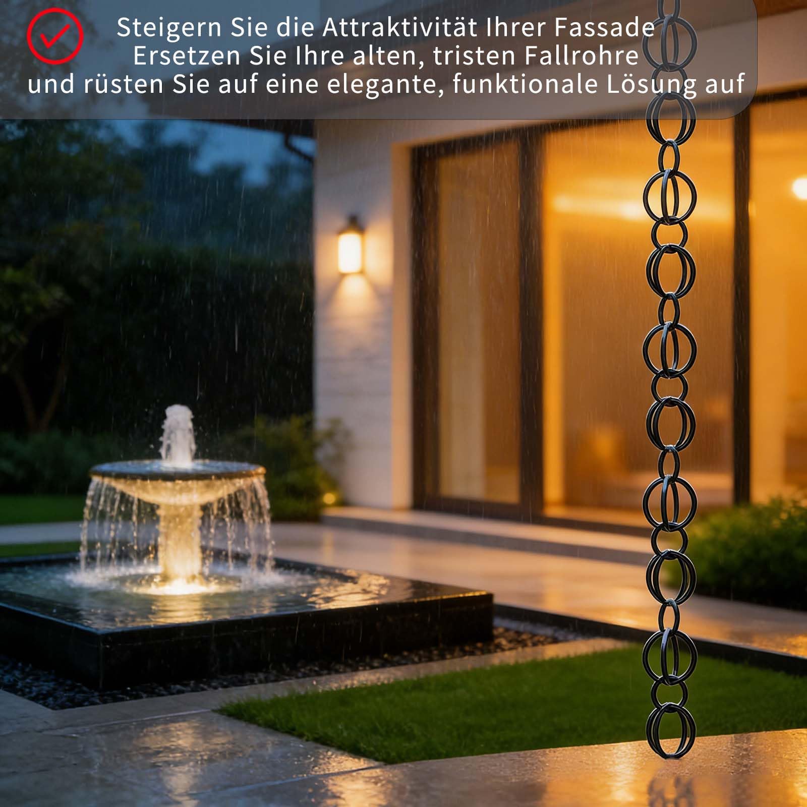 Hängende Regenkette Umlenker-Fangkettem,Dachrinnendekoration Zum Ableiten Von Wasserfür Den Regenfänger,Schwarzes,Pulverbeschichtetes Aluminium,Rostfrei, Leicht Montierbar,