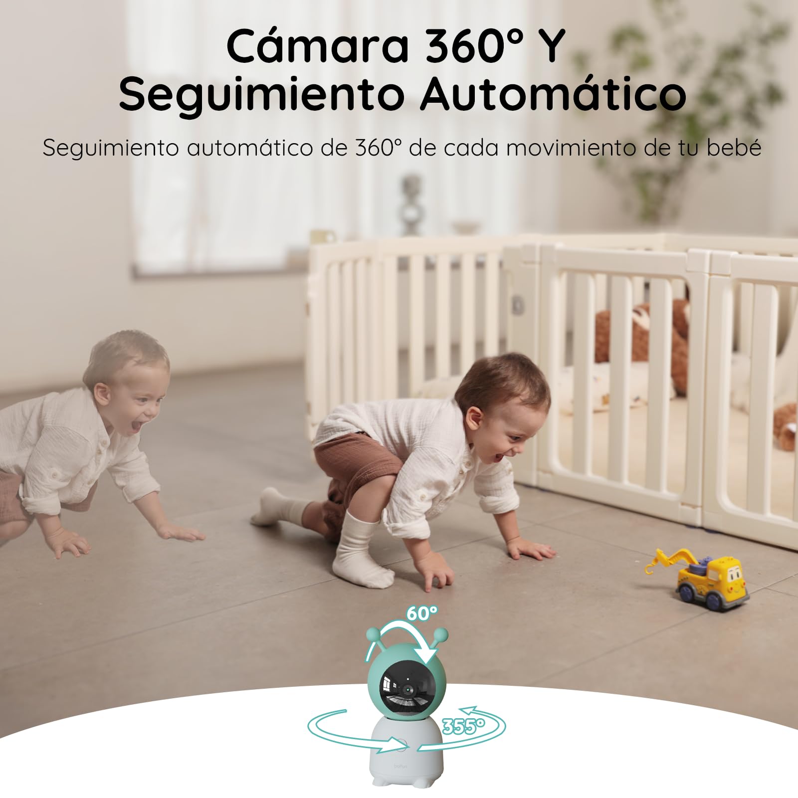 BOIFUN 2K Camara Vigilancia Bebe, Luz Nocturna Infantil, Teléfono Móvil y Monitor 5", Monitoreo de Movimiento, Seguimiento Automático 360°, Alarma de Área Personalizada, Zoom 4X, Material ABS Seguro