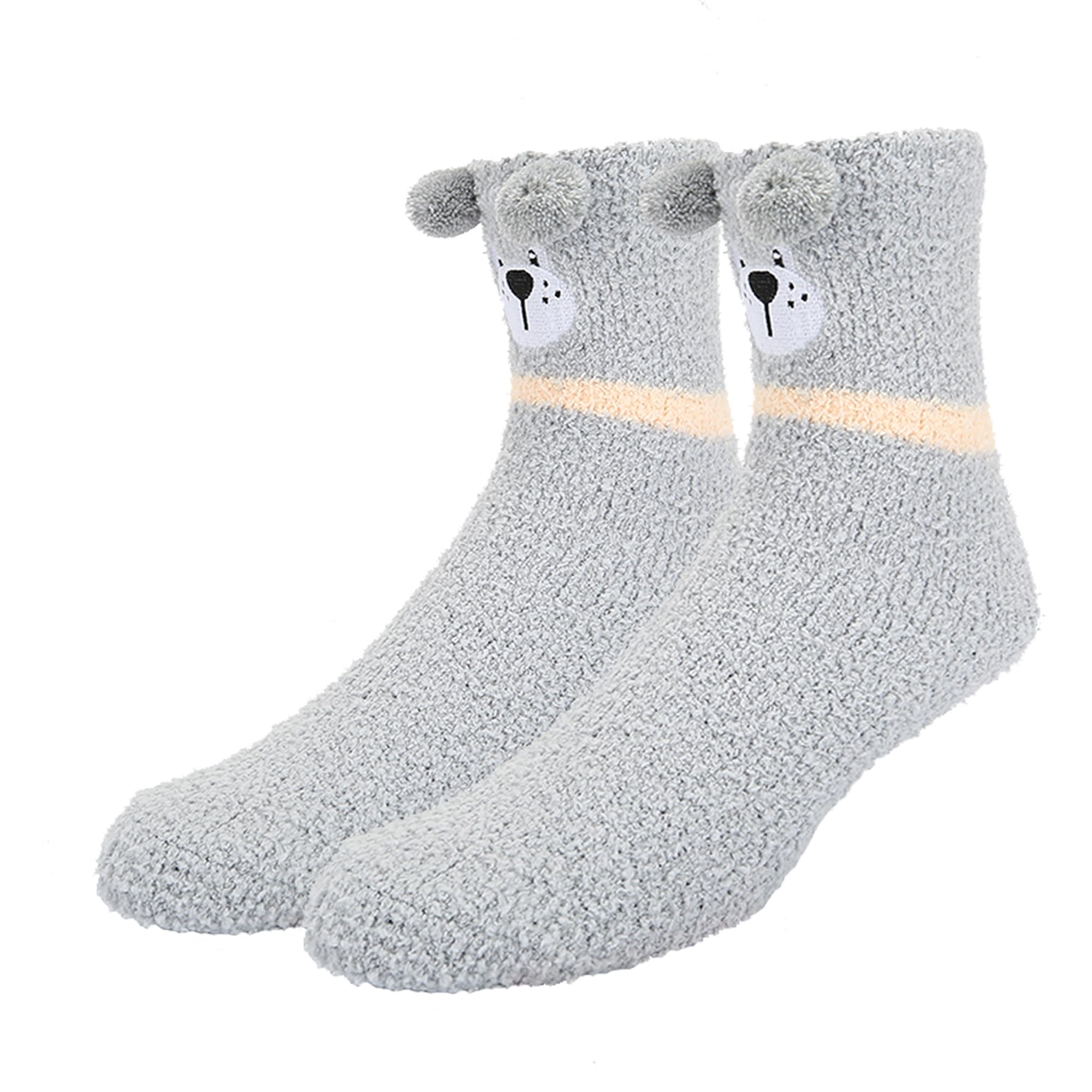 Benefeet Sox Men's Grey Bear Fun Cute 3D Cartoon Animal Soft Warm Cozy Floor Fluffy Slipper Fuzzy Socks - Grey - Medium