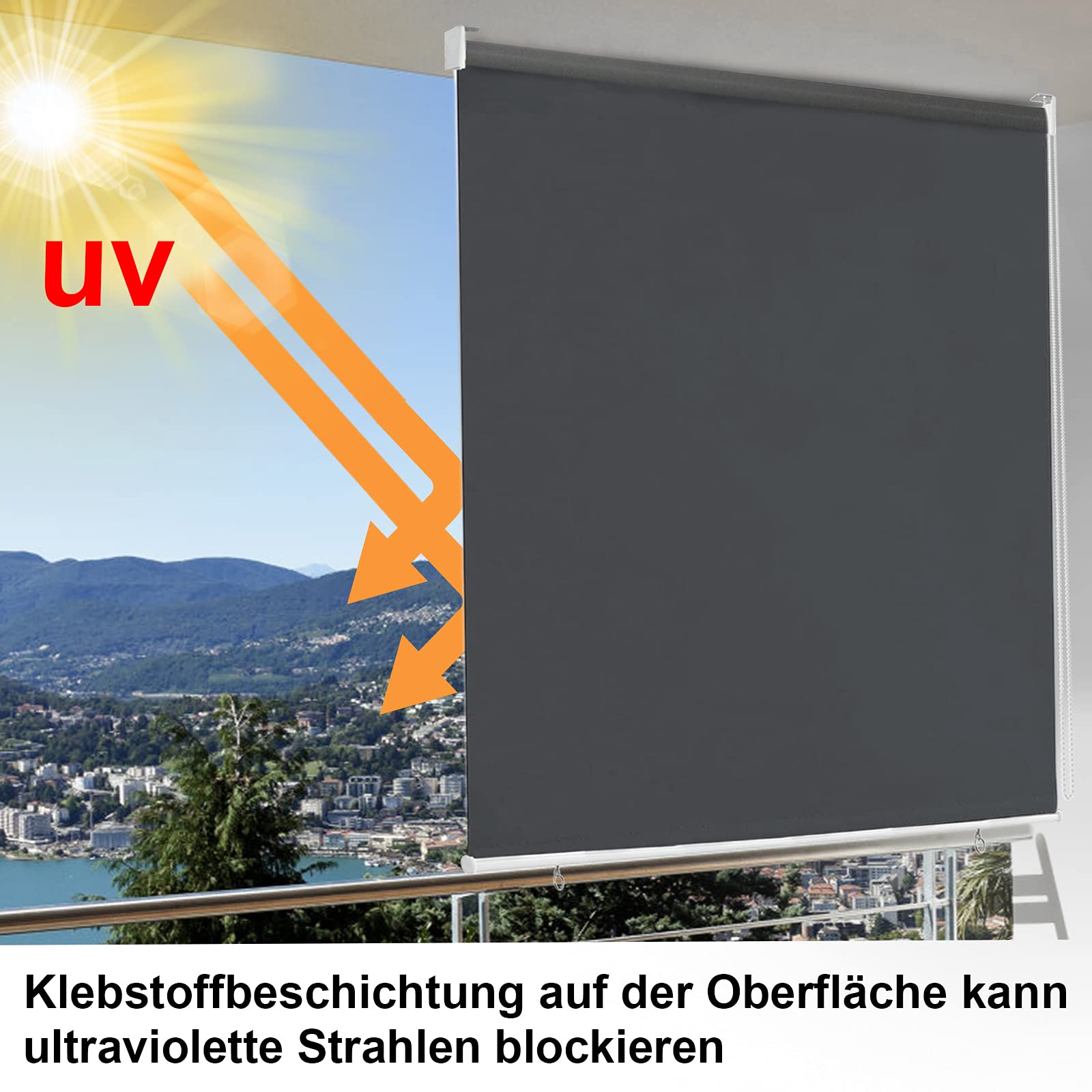UISEBRT Außenrollo Senkrechtmarkise Verdunkelungsrollo Außen Balkonrollo Sichtschutz Rollo Beschattung Sonnenschutzrollo UV Schutz (180 * 240cm, Anthrazit)