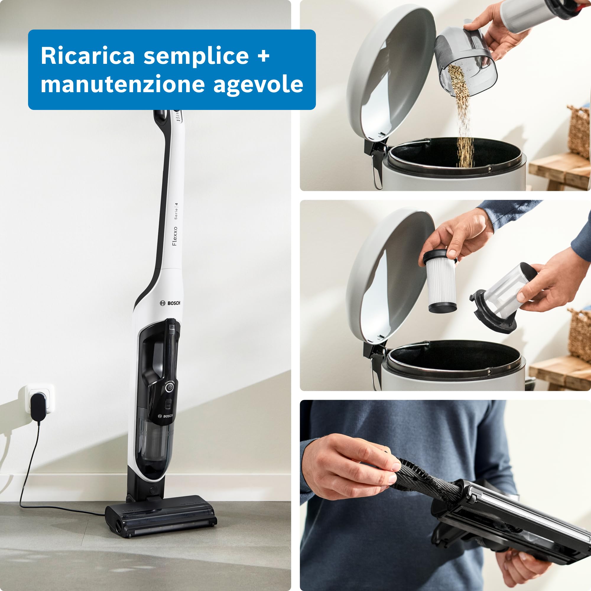 Bosch BKH4WN28 Aspirapolvere e Aspirabriciole 2in1, Luci LED, Bianco