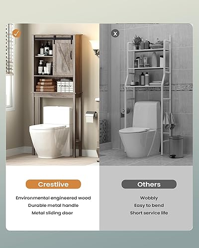 Miniatura 5 de Crestlive Products Gabinete de almacenamiento sobre el inodoro, organizador de baño de madera con estantes ajustables y puerta corrediza de granero,