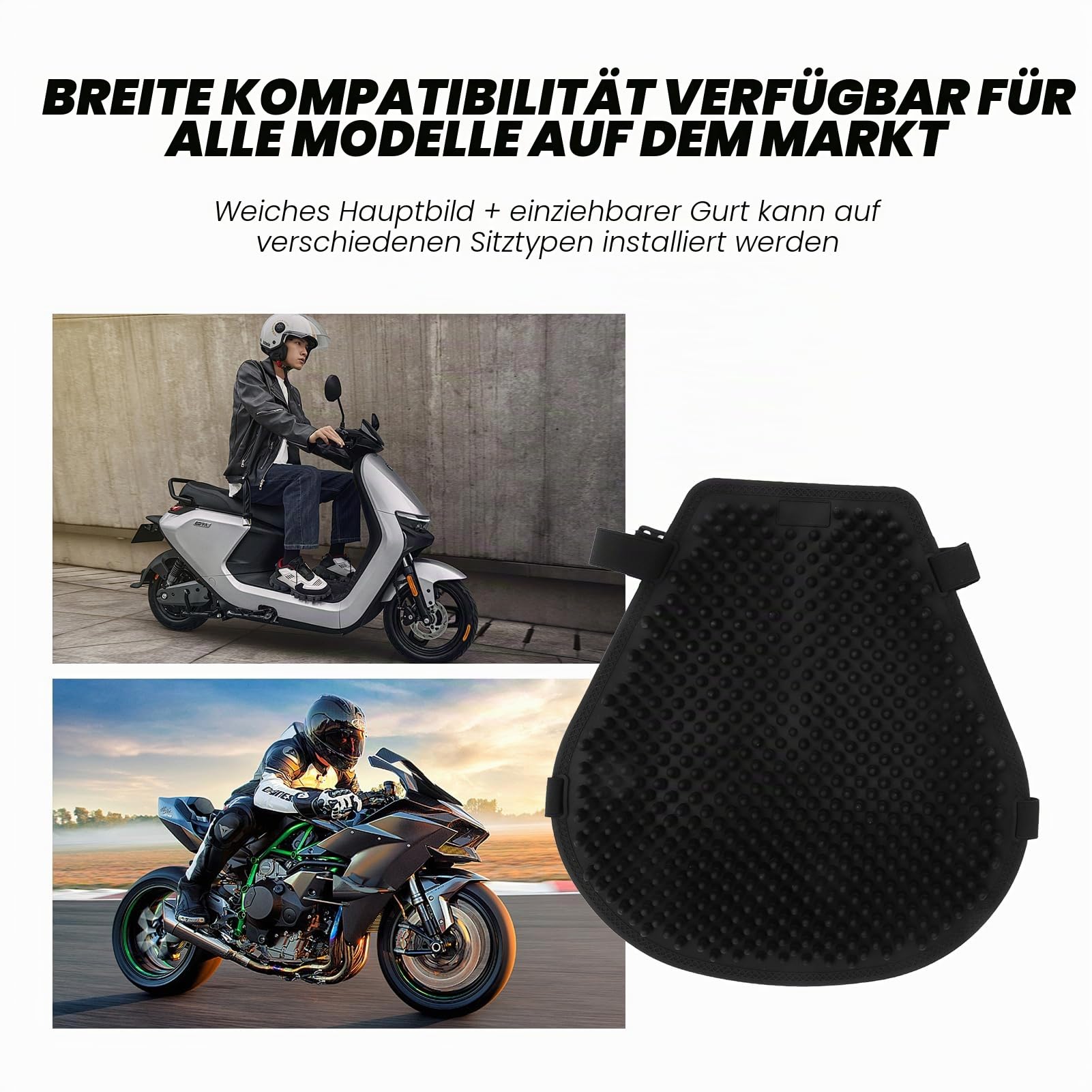 Luftkühlkissen für Motorradsitze, Gel-Sitzkissen für Motorradsitze, Kühlung, Stoßdämpfung, Druckentlastung, universeller schwarzer Sitzbezug