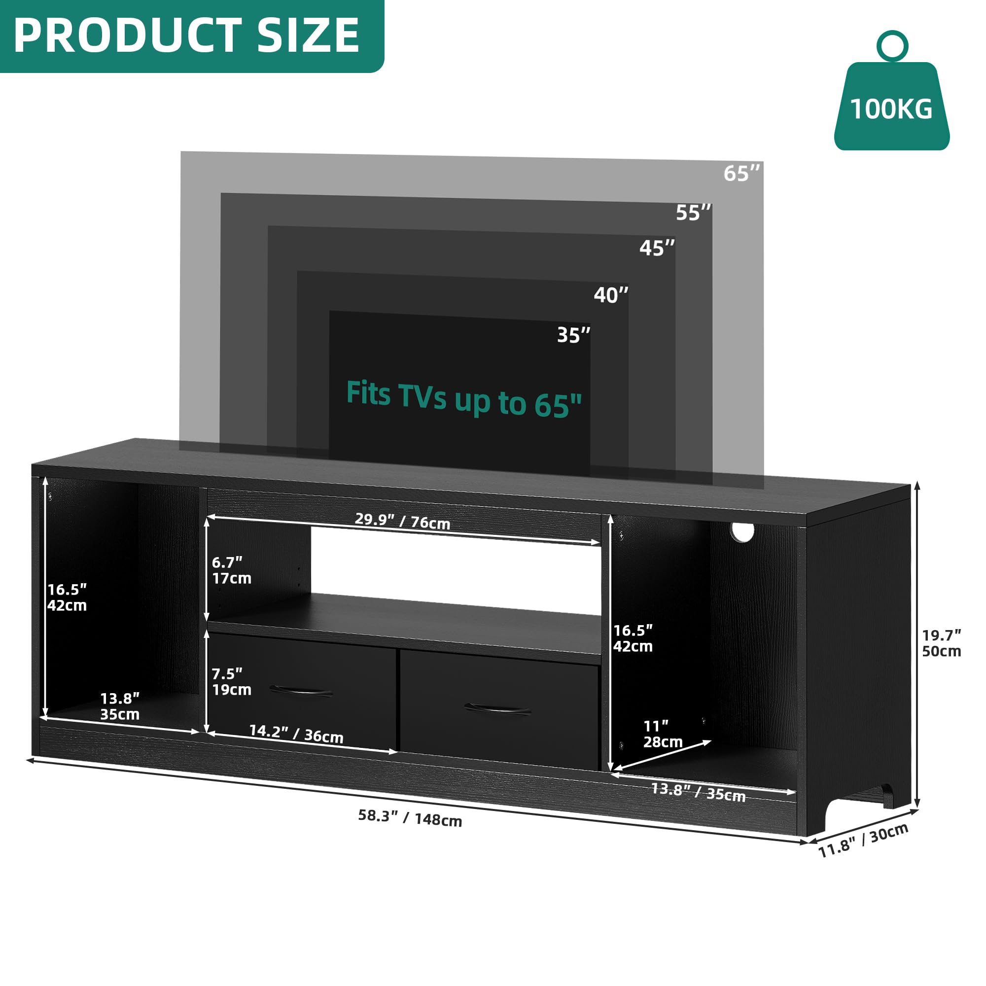 YITAHOME Mobile porta TV da 148 cm per TV fino a 65 pollici con 2 ante - 3 ripiani regolabili centro intrattenimento per soggiorno e camera da letto