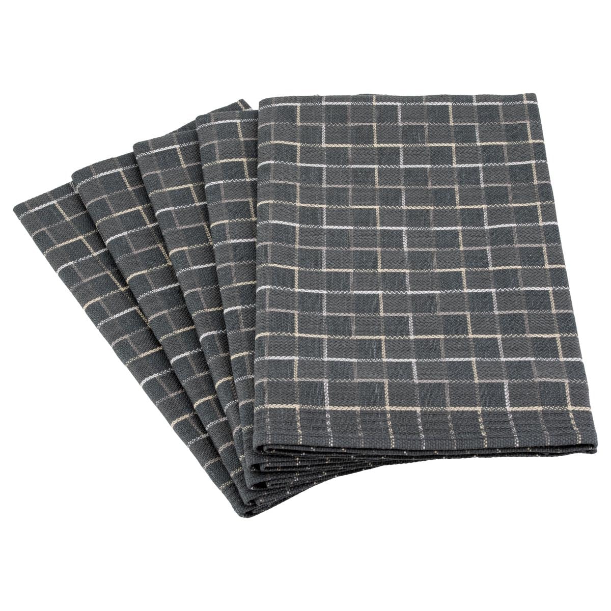 Ross 5er Set Geschirrtücher Halbleinen – 50x70 cm, Zwirn, Saugstark & Schnelltrocknend, Klassisches Treppen Karofond Design, 50% Baumwolle & Leinen – Stilvolle und Langlebige Küchentücher (Anthrazit)