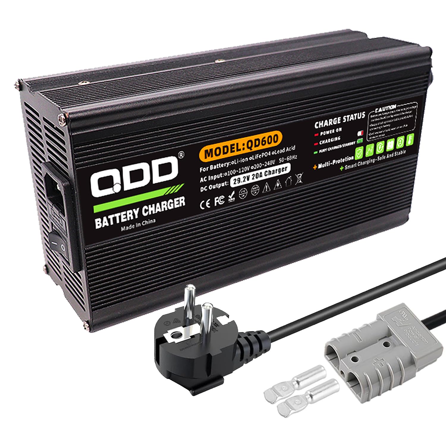 QDD LiFePO4 ładowarka do akumulatorów 29,2 V 20 A z lampką kontrolną LED, funkcja bezpieczeństwa, odpowiednia do akumulatorów 8S 24 V 25,6 V LiFePO4