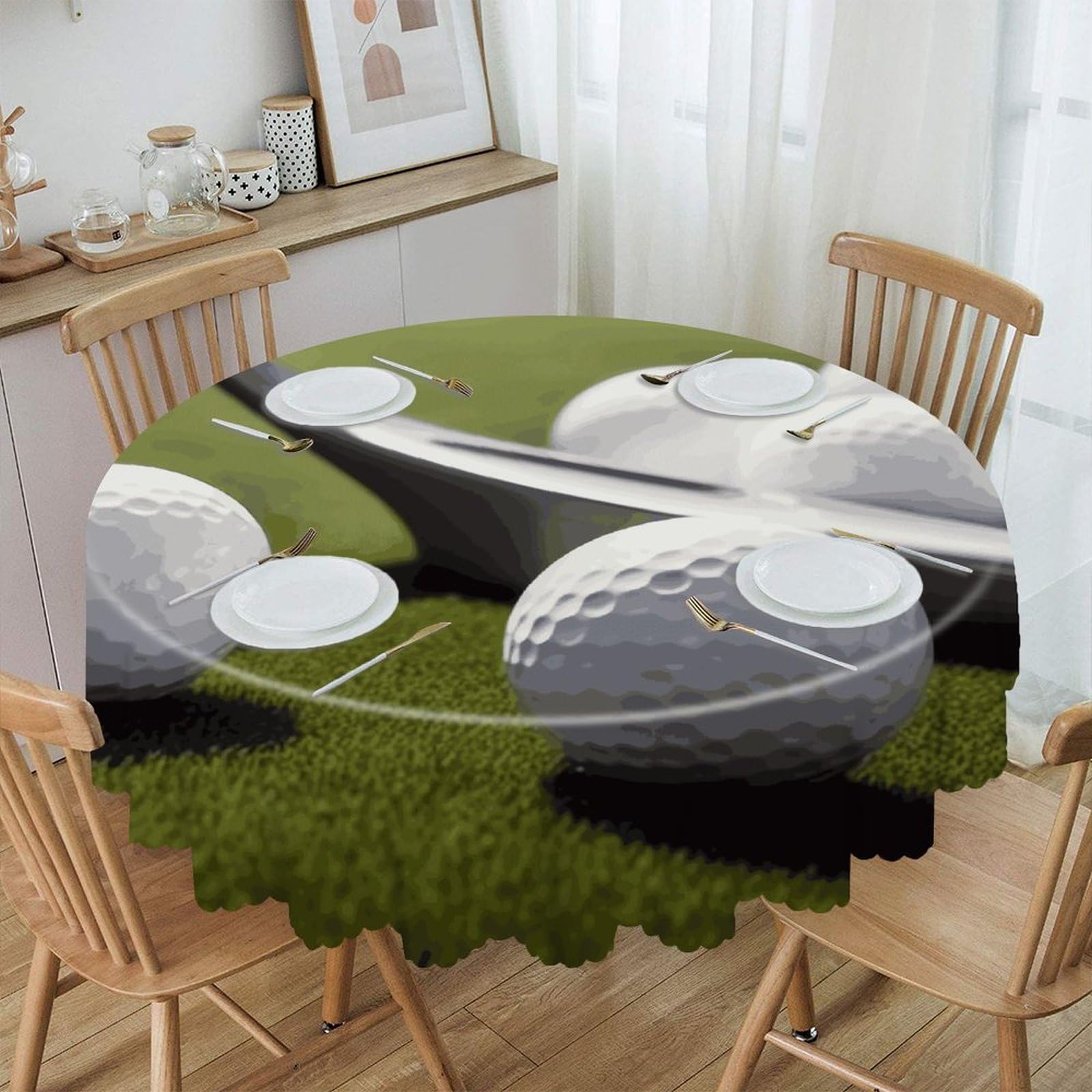 JTREHY - 60 Inch Round Golf Tablecloth Water Resistant Spill Proof Washable Polyester Washable Table Cover for Buffet Tables Party Dinner