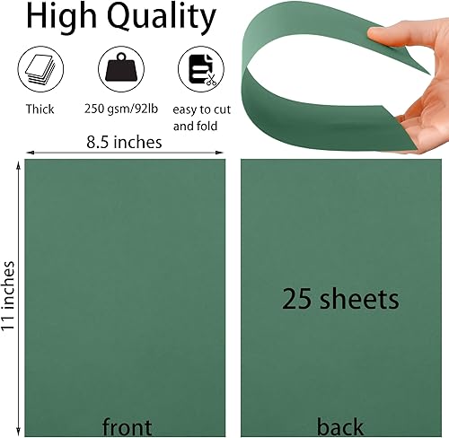 Miniatura 2 de 25 hojas de papel de cartulina verde oscuro de 8.5 x 11 pulgadas, papel grueso de 92 libras para álbumes de recortes, invitaciones, impresión y