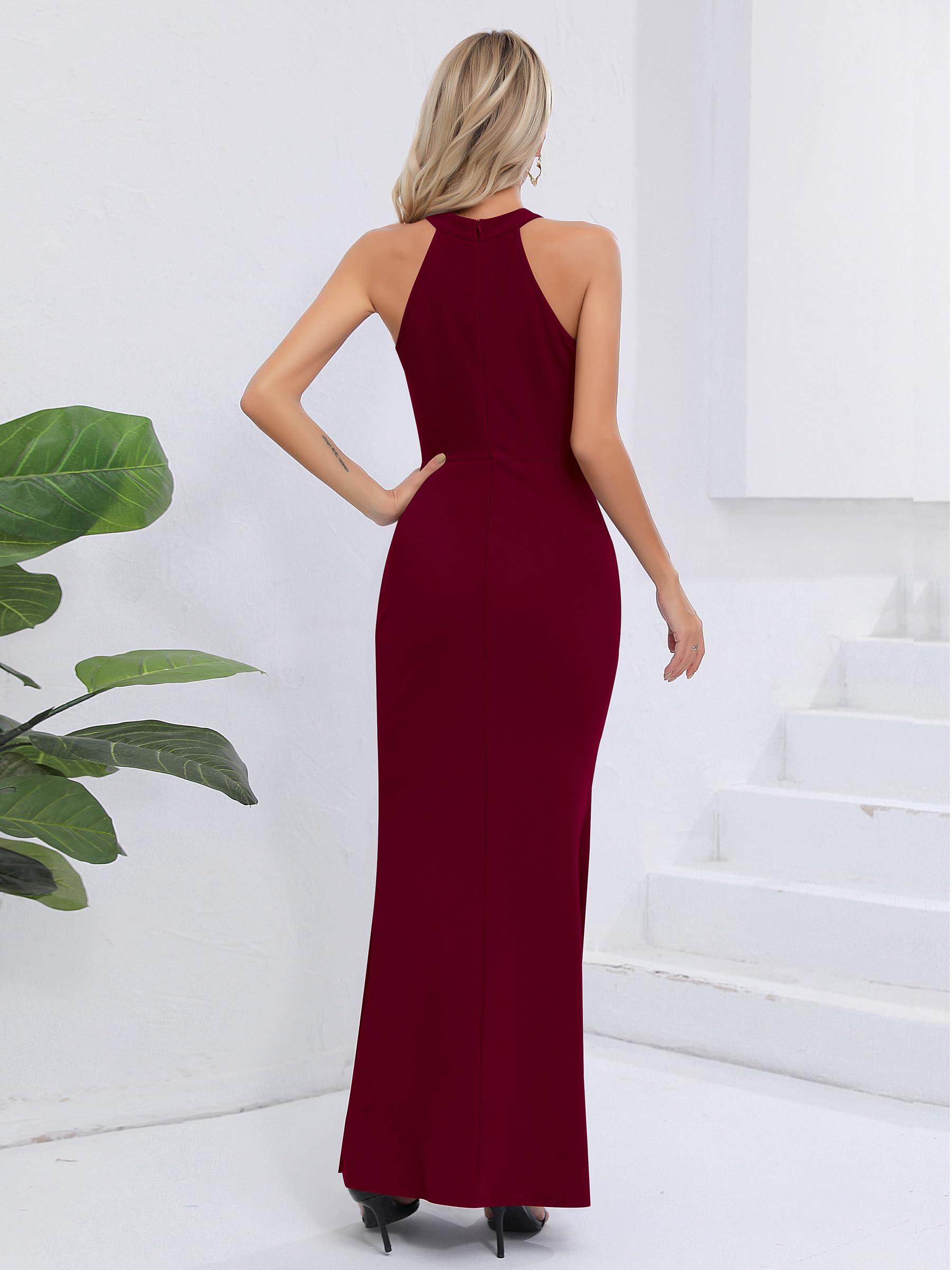 Missufe Damen Maxikleid Partykleid Neckholder Ärmelloses Abendkleid Schlitz Elegant Bodycon Lang Ballkleider