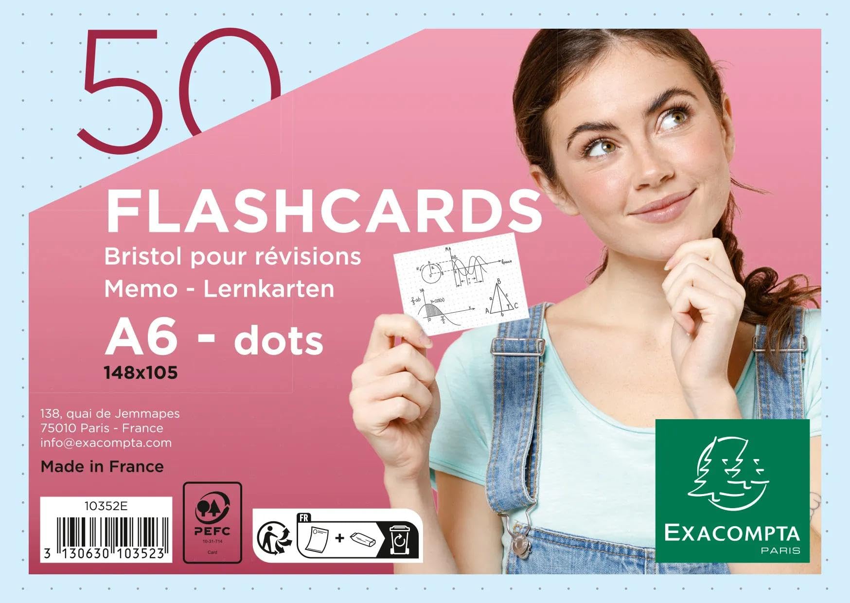 Exacompta 19 paquets de 50 Flashcards Dots 148x105mm Bleu Sous Film+Anneau
