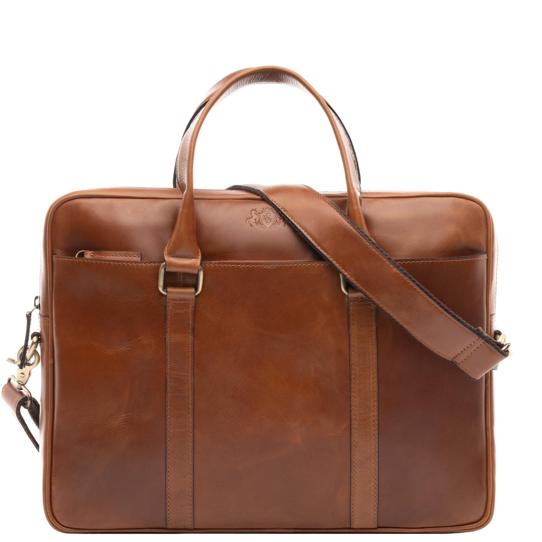 SID & VAIN Ledertasche – schlanke 15-Zoll Laptop-Businesstasche, handgefertigt, braun
