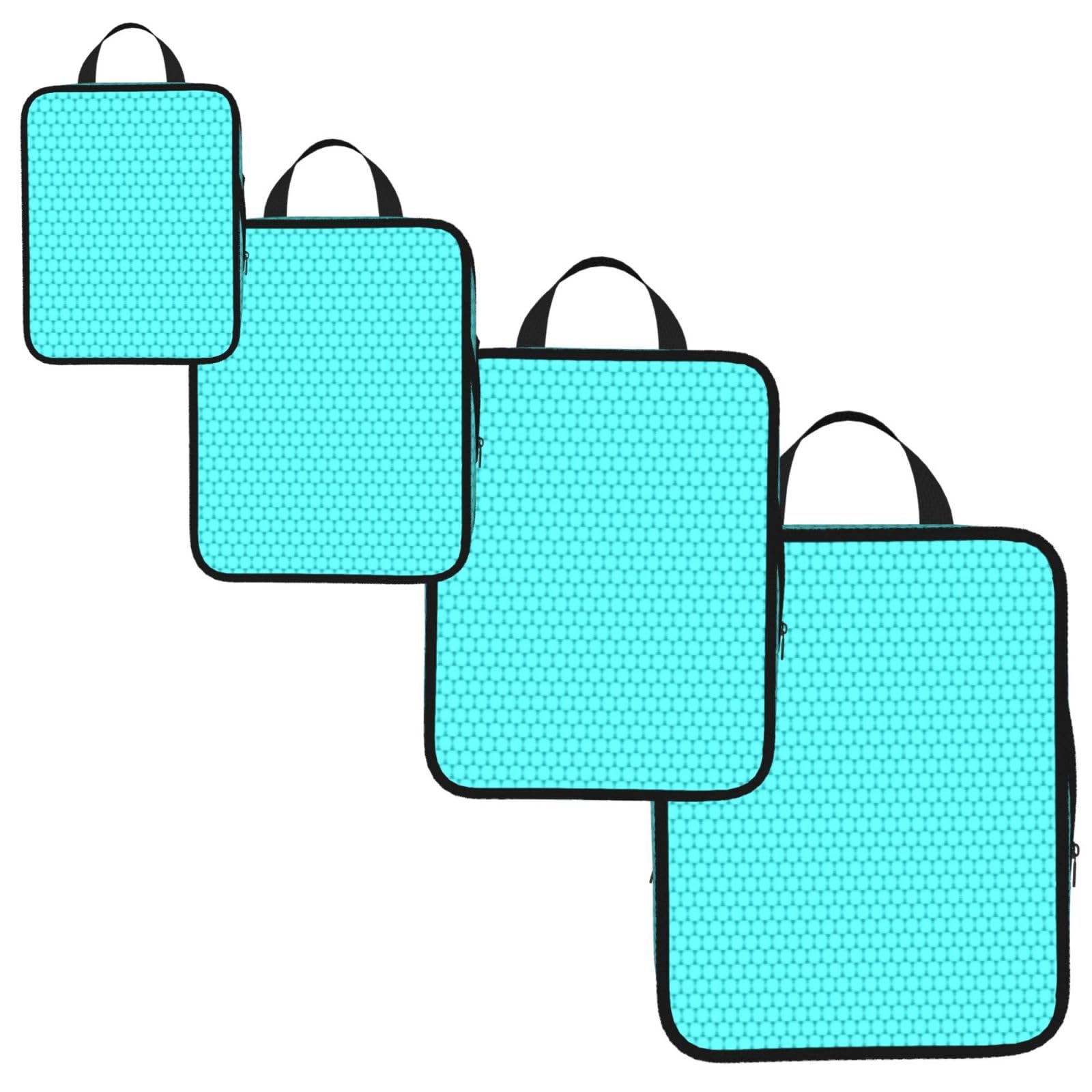 Teal Blue Print 4 Set Compression Packing Cubes for Suitcases,Expandable Storage Bags Organizers