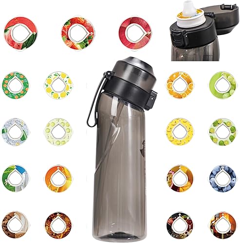 Miniatura 1 de Botella de agua perfumada, botella de agua con cápsulas de sabor, botella de agua para niños en la escuela, botella de agua negra (negro - 1 botella