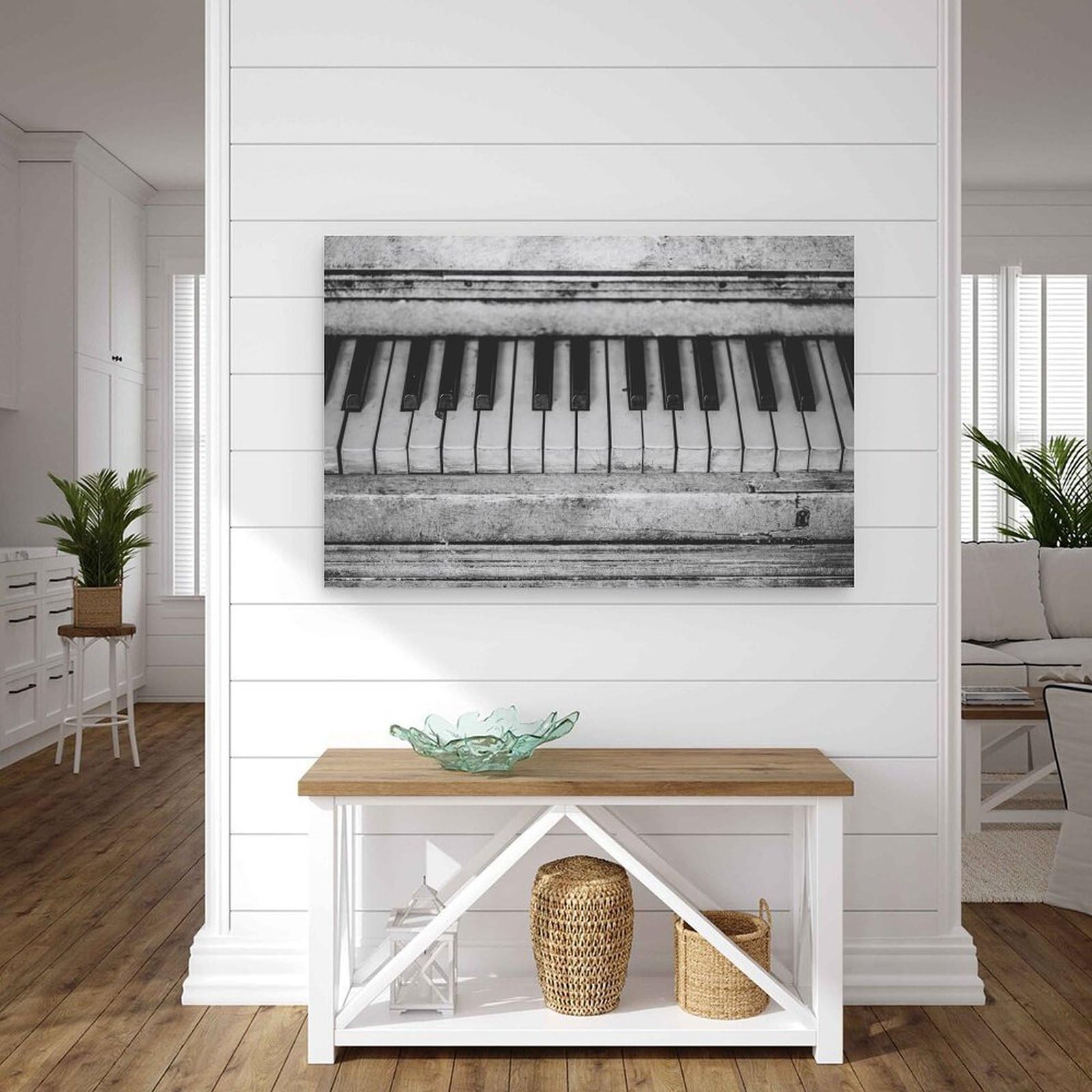 Póster retro de piano antiguo en blanco y negro con teclas en lienzo, decoración de pared, impresiones artísticas en obras de arte modernas para sala de estar, baño, dormitorio, hogar, 60 x 90 cm