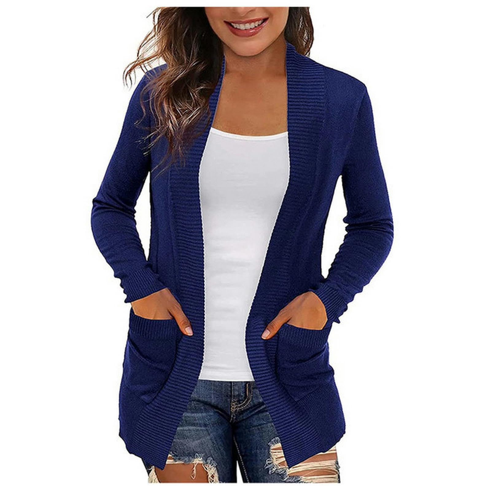 TEidea Damski kardigan klasyczny damski kardigan z kieszeniami - swobodny, lekki i stylowy sweter zimowy-Bu-Xl