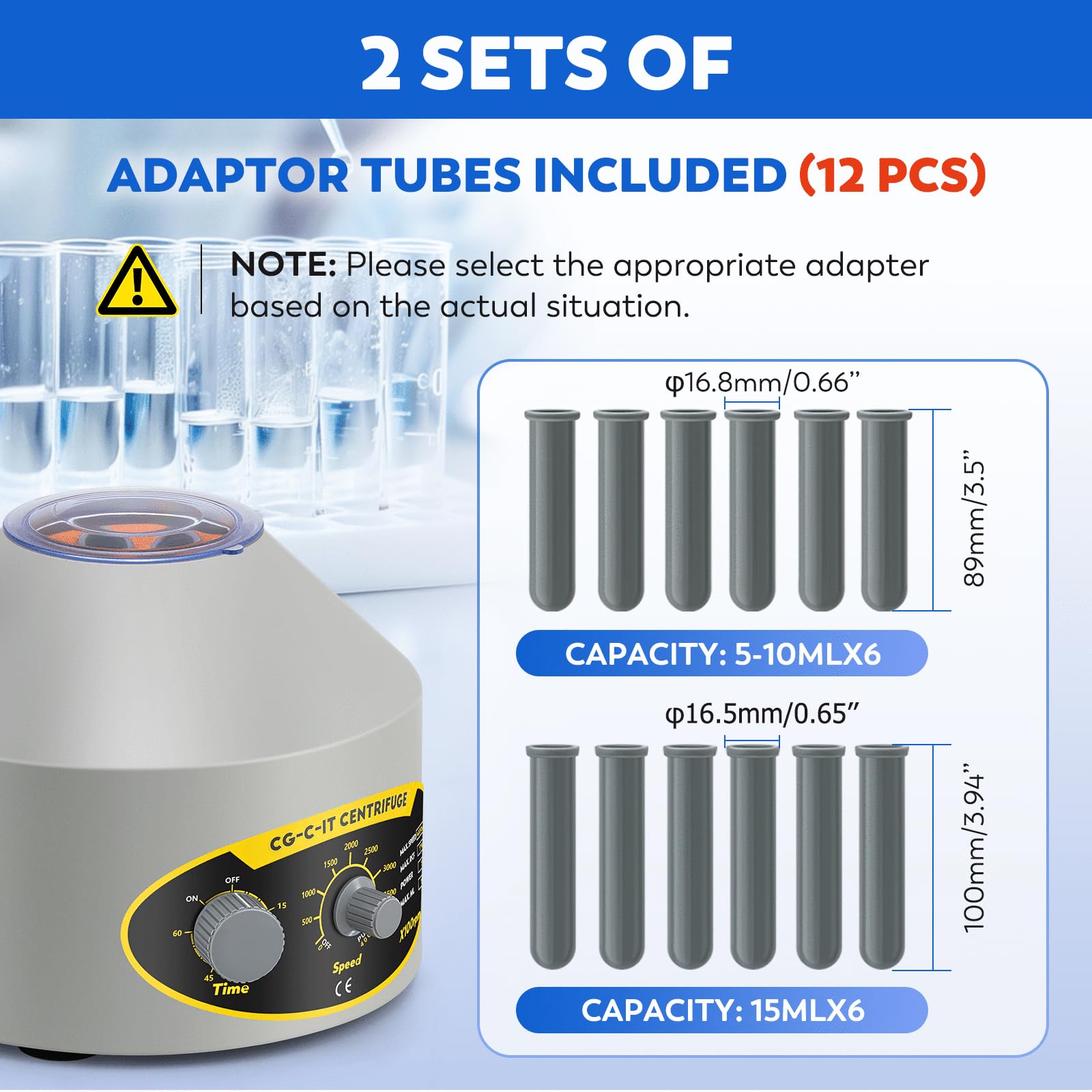 CGOLDENWALL Centrifugadora de Laboratorio, 6*15ml, 4000rpm, 1790xg RCF, Centrífuga con Temporizador de 60 Minutos y 2 Juegos de Adaptadores, Tubos de Vacío de 5/10 ml y Tubos de Centrífuga de 10/15 ml