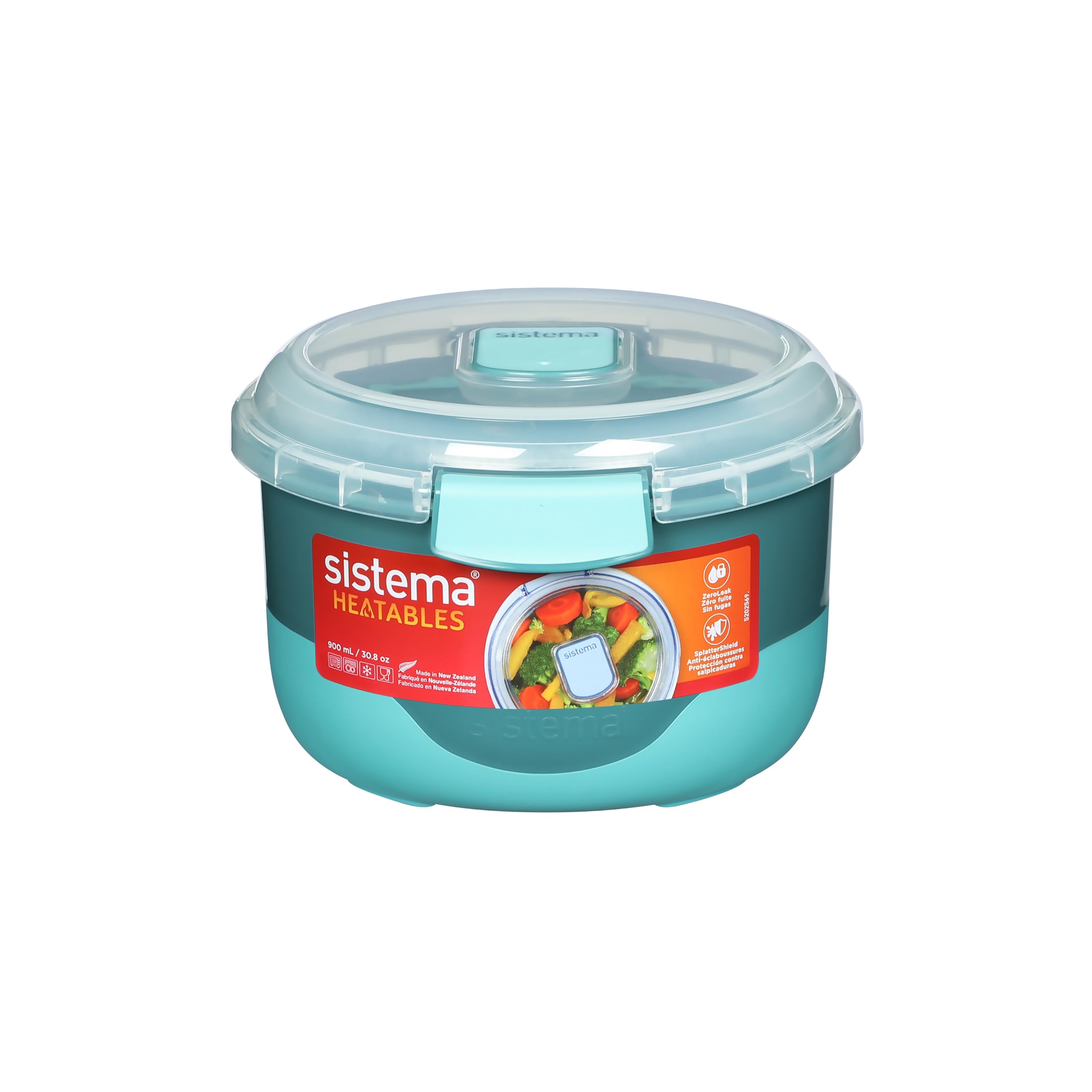 Sistema Heatables Microwave Food Containers | 900ml | Leakproof Meal Prep Container with Lid | 1 Count | Sage Green Round