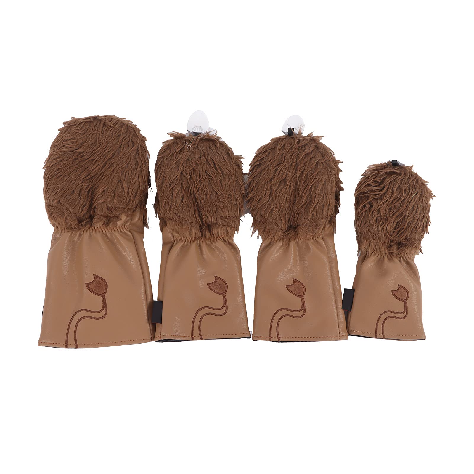 Golfschläger-Kopfbedeckungen, Löwe, Cartoon-Tier-Design, wasserdichter PU-Stoff, Dicker Plüsch, 4-teiliges Set für Fahrer, Fairway-Holz, Hybridschläger, braun
