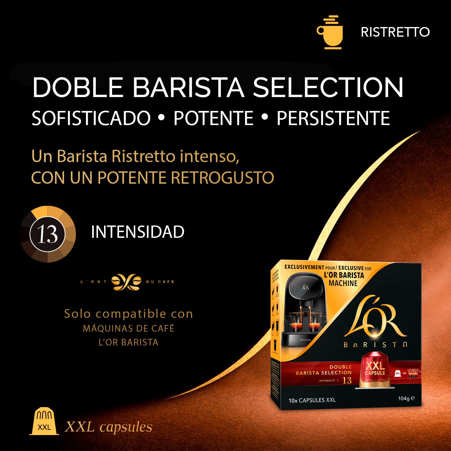 L'OR Barista Cápsulas Dobles de Café Barista | Intensidad 13 | 50 Cápsulas Compatibles con Cafeteras L'OR Barista