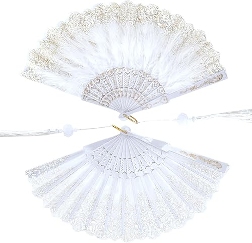 Abanico de mano de plumas bordado, flor de marabú, abanico de plumas de los años 20, ventilador de mano plegable, ventilador de mano drag queen para