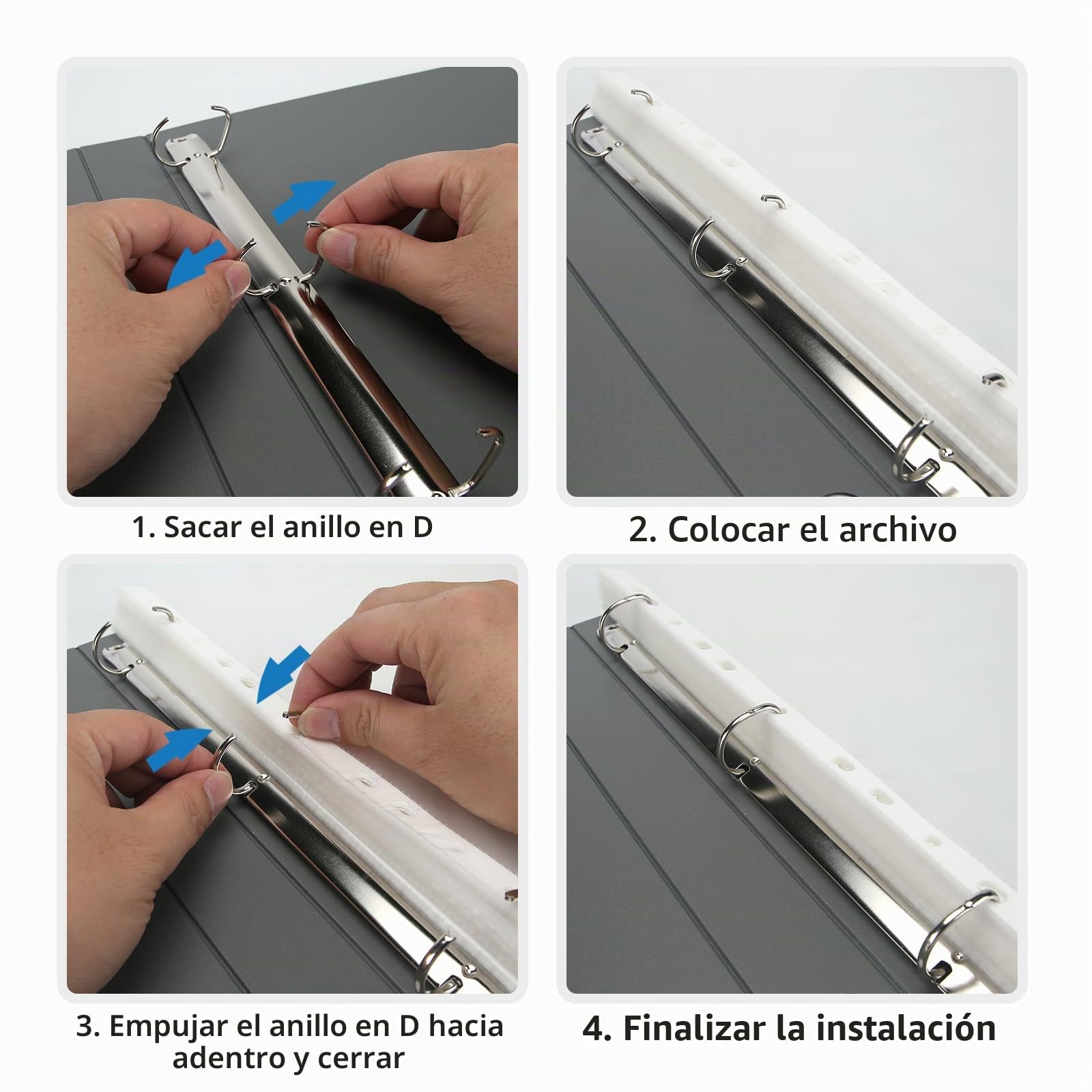 Archivador A4,4 Piezas Archivador 3 Anillas,Ring Binder,Negro | Archivadores,Lomo 35 mm,3D-Ring Binder A4