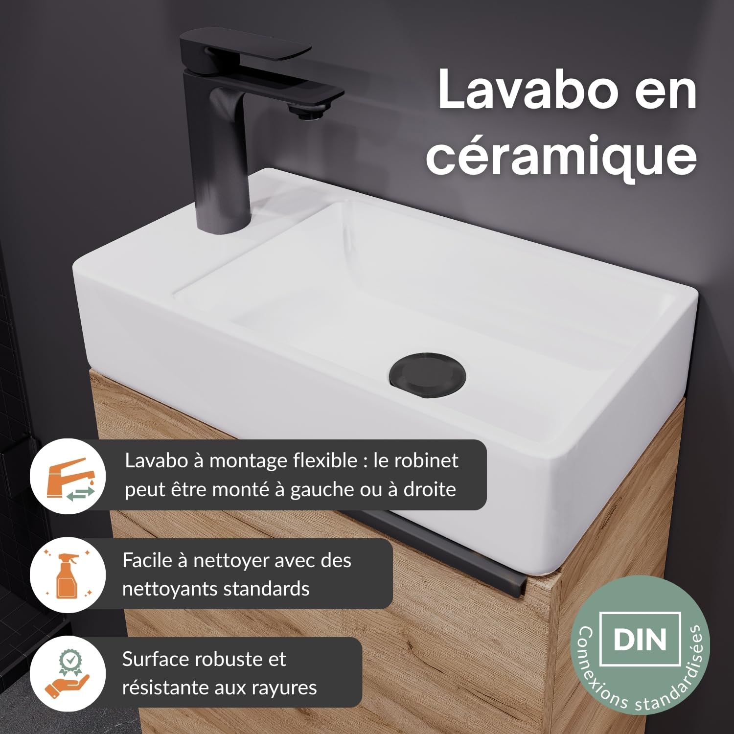 Planetmöbel Meuble sous lavabo avec Armoire de Toilette Ensemble de Meubles de Salle de Bain 40 cm pour Salle de Bain WC invités Chêne doré