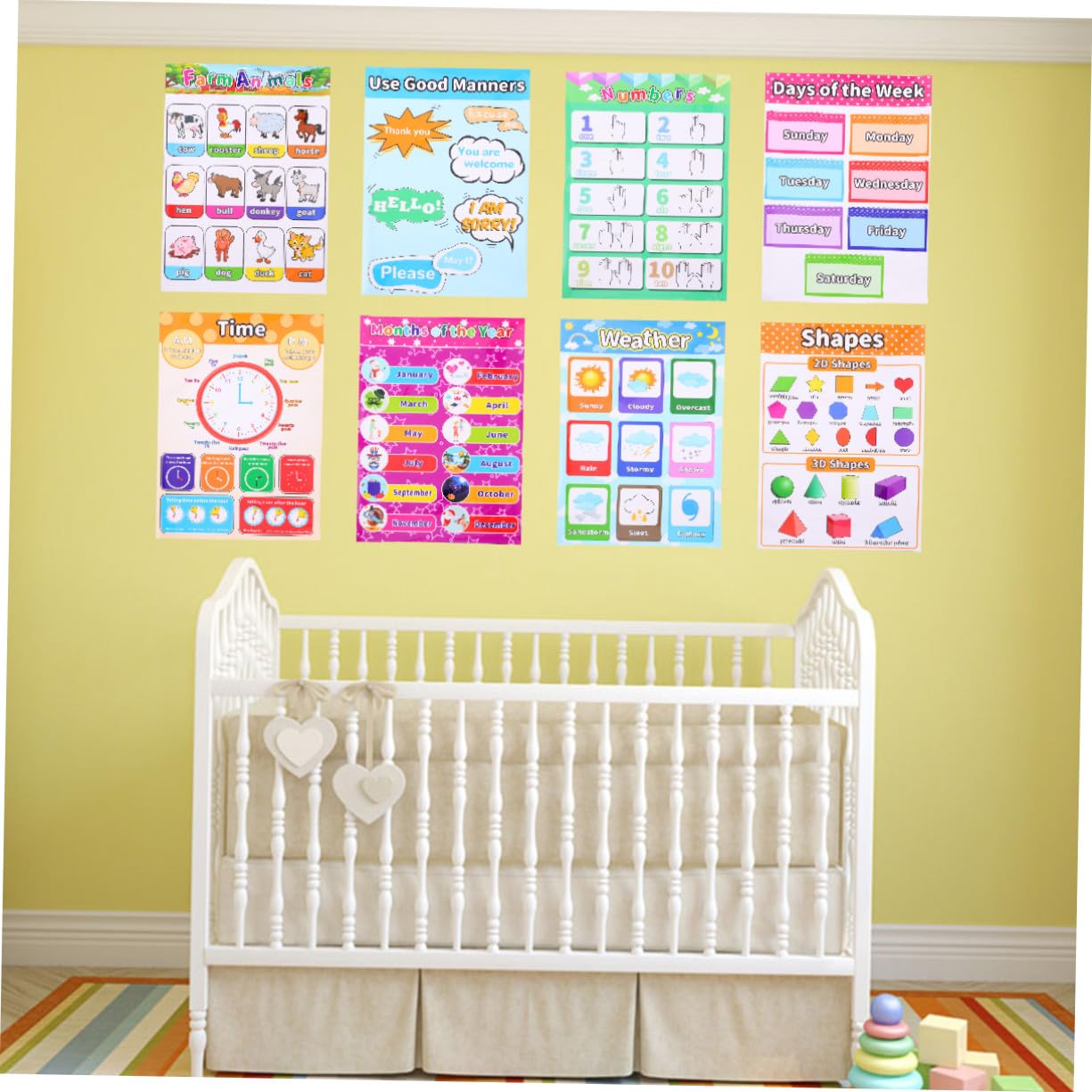 SOPOTUTU Lot de 14 Posters Éducatifs pour Tout-petits en Papier Synthétique, Réutilisables, Stimulent la Créativité, pour Chambre de Jeu ou Nursery
