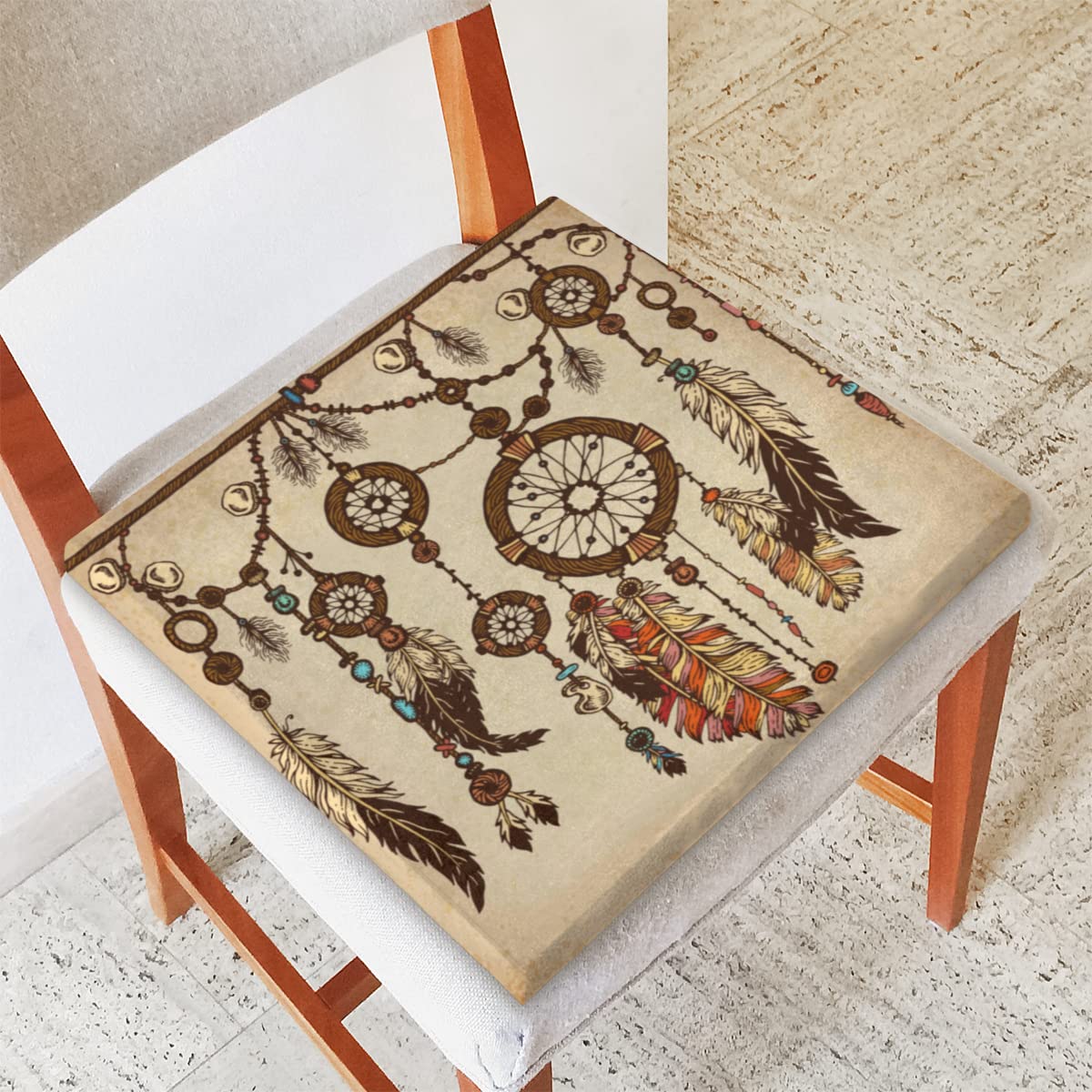Seat Cushion Dreamcatcher Ethnic Feathers Memory Foam Chair Cushion Soft Washable Comfortable Chair Pad Squared Seat Cushion with Zipper for Kitchen Office Sofa Home Chair