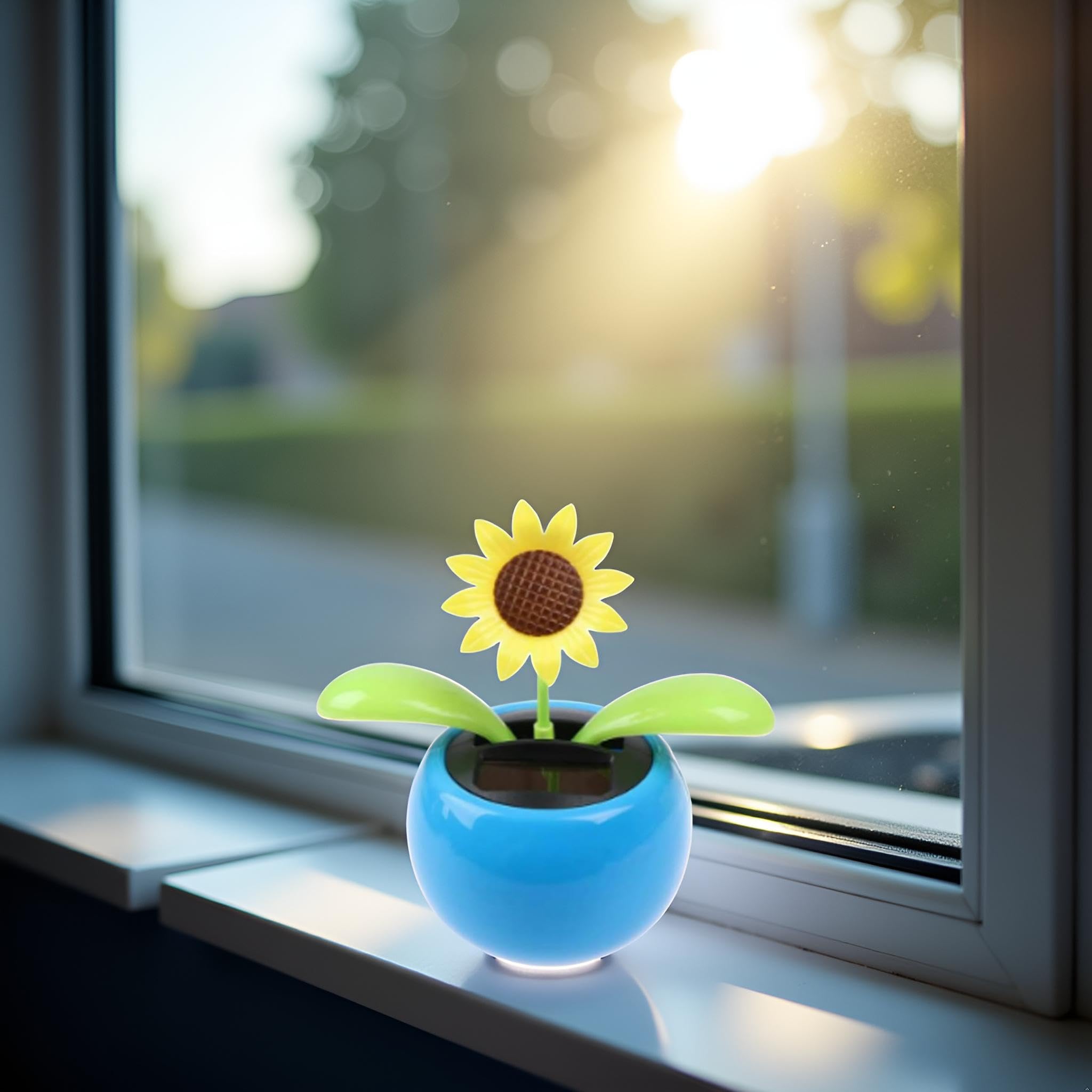 Blaue solarbetriebene tanzende Sonnenblume, Automobil-Ornament, solarbetrieben, tanzende Sonnenblume in Töpfen, schwingend, animierter Wackelkopf, Tänzerfenster, Sonnenfänger, Auto, Armaturenbrett