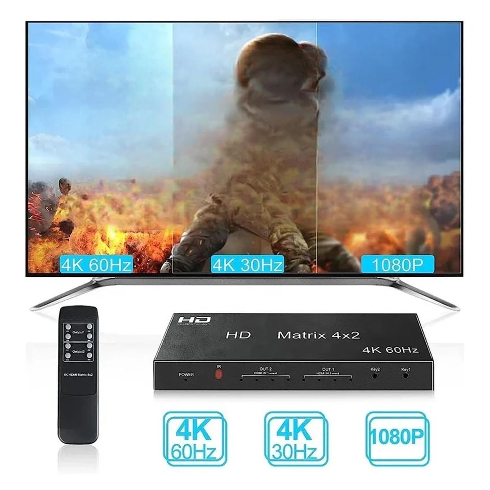 Splitter switch 4K 60Hz Matrix 4X2 2 In 4 Out compatibile con HDMI, estrattore .0 2x4 1080p for DVD PC a monitor TV(2X4)