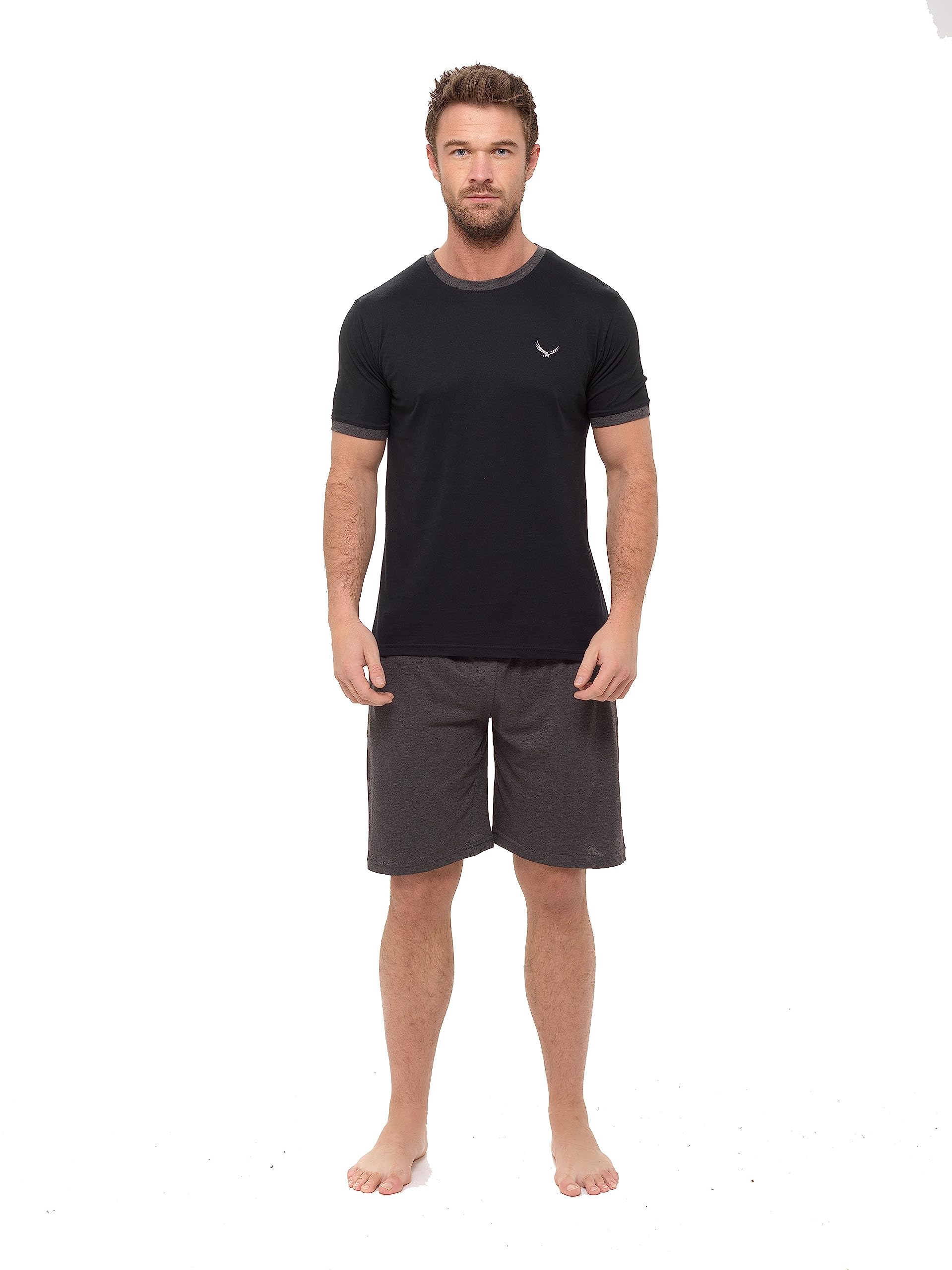 INSIGNIA Mens Pyjama Set Short Sleeve Top & Shorts (UK, Alpha, XXL, Regular, Regular, Black Logo)