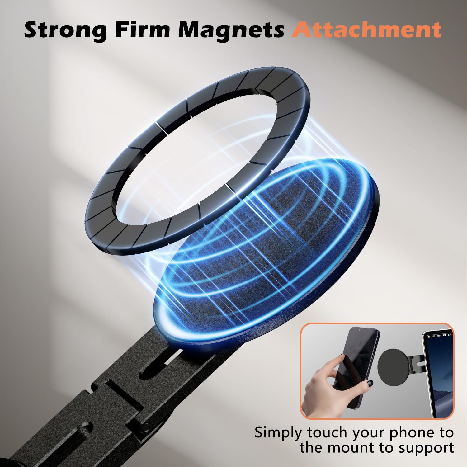 Supporto Magnetico per Laptop Compatibile con MagSafe iPhone/Samsung, Supporto Laterale per Telefono Pieghevole a 110° e Regolabile a 180° per Tesla/Computer/Monitor/Tutti i Telefoni, Nero