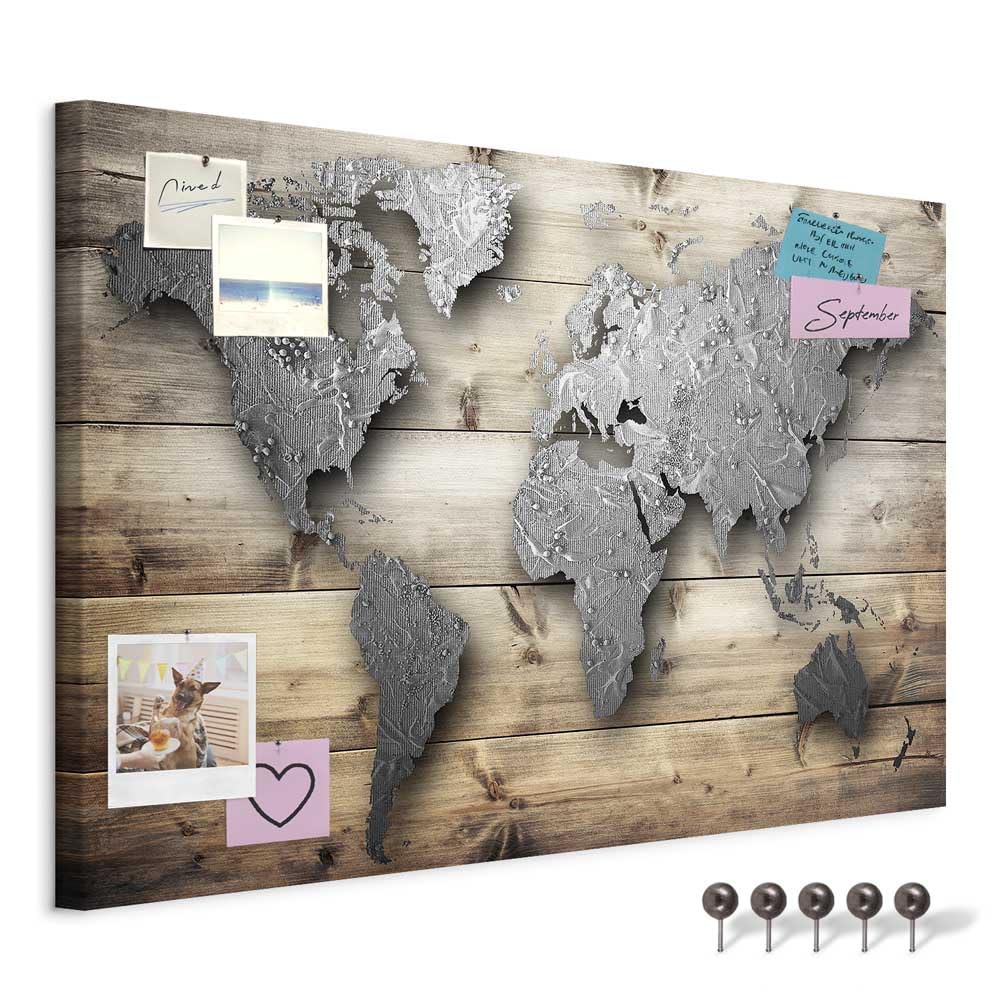 murando - Pin Board World Map 90x60 cm/36"x24" 1 piece Cork Board On Non-Woven Material XXL Memo Notice Board Pins Included Vision Board Images Pictures Home Decor Wall - Travel Gift k-C-0033-v-a