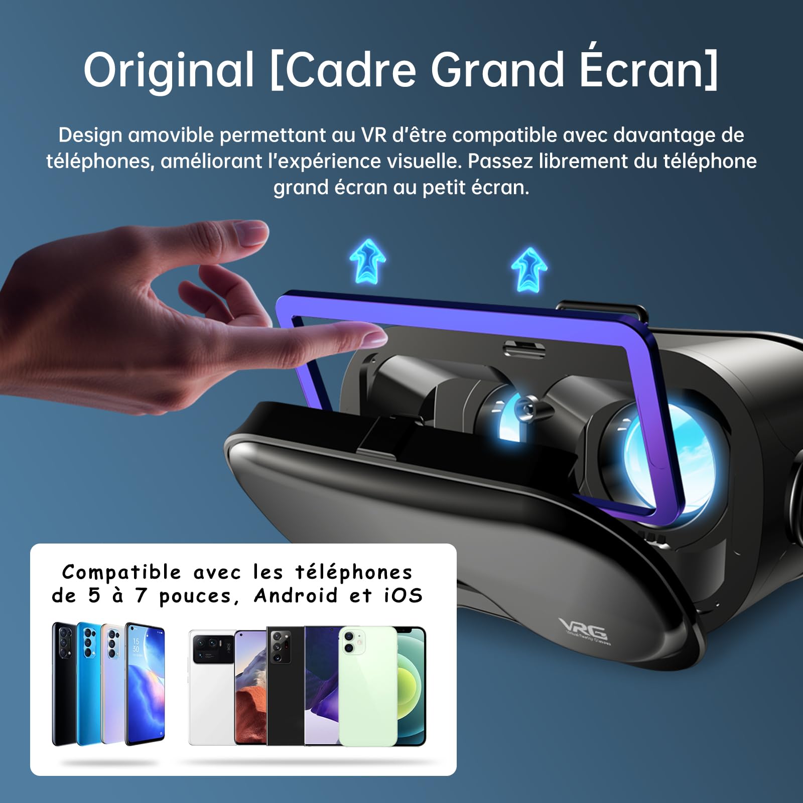 Casque Réalité Virtuelle VR avec Manette, Lunettes 3D Ajustables Myopie 0-700° Anti-Lumière Bleue Compatible Android iOS 5-7" Noir