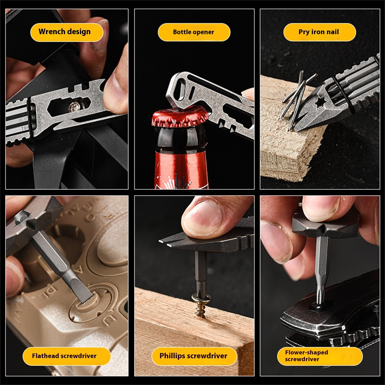 Herramienta portátil multiusos, diseño ligero de 10,7 cm con abrebotellas para llevar todos los días y aventuras, llaveros, herramienta de supervivencia