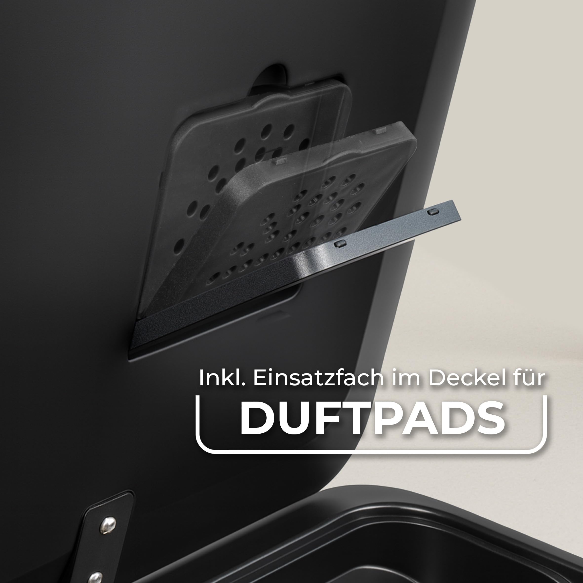 Vileda Mülleimer 60L Edelstahl silber mit 2x 30L Fächern - Treteimer mit Deckel - Abfalleimer 60L mit Soft-Close und 90 Grad Öffnung - Mülleimer Küche 60L - inkl. Einsatzfach für Duftpads im Deckel