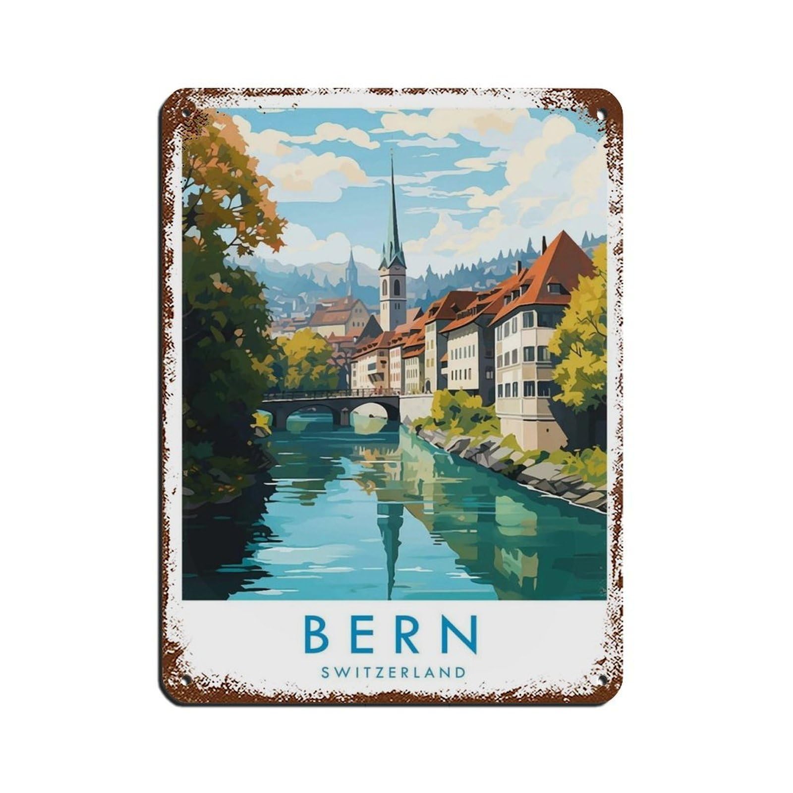Bern Travel Poster, Switzerland（27） Retro Poster Metal Tin Sign Chic Art Retro Iron Painting Bar People Cave Cafe Family Garage Poster Wall Decoration 12x16inch(30x40cm)