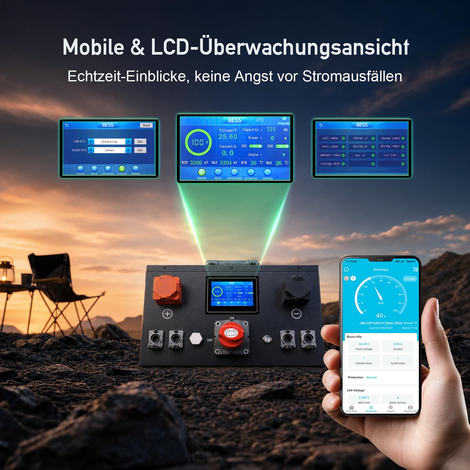 Mjbsan Batteria LiFePO4 da 24 V, 320 Ah, batteria al litio ricaricabile da 8192 Wh con 200 A-BMS integrato, Bluetooth, resistenza alla scarica profonda e bassa autoscarica, per camper, solare