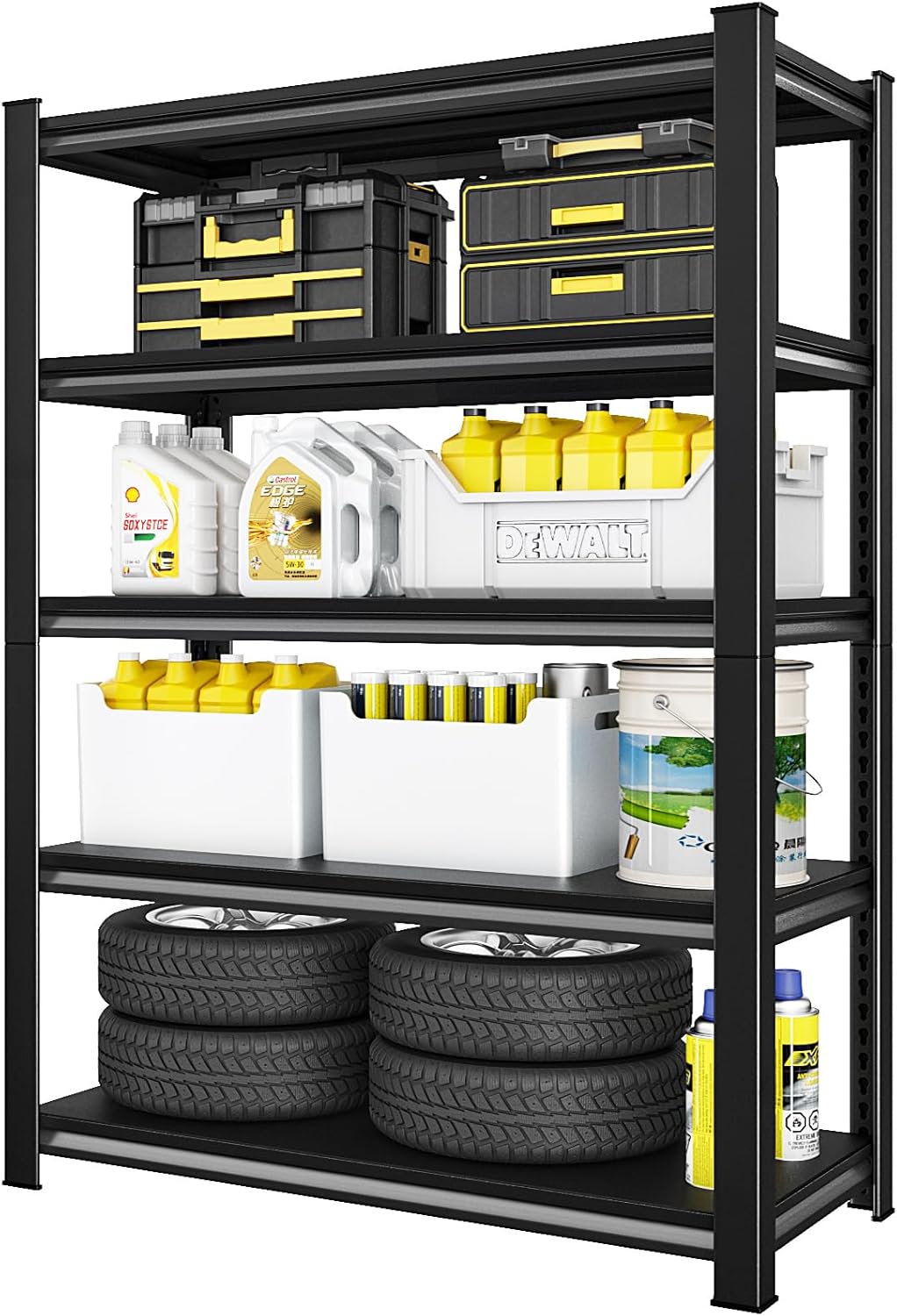 48" W Garage Shelving Heavy Duty, 2800 Lbs Loads Garage Storage Shelves Heavy Duty, Metal Shelving Units and Storage Racks, Industrial Utility Shelf,48" Wx18 Dx78 H, Black 48"W×18"D×78"H Black