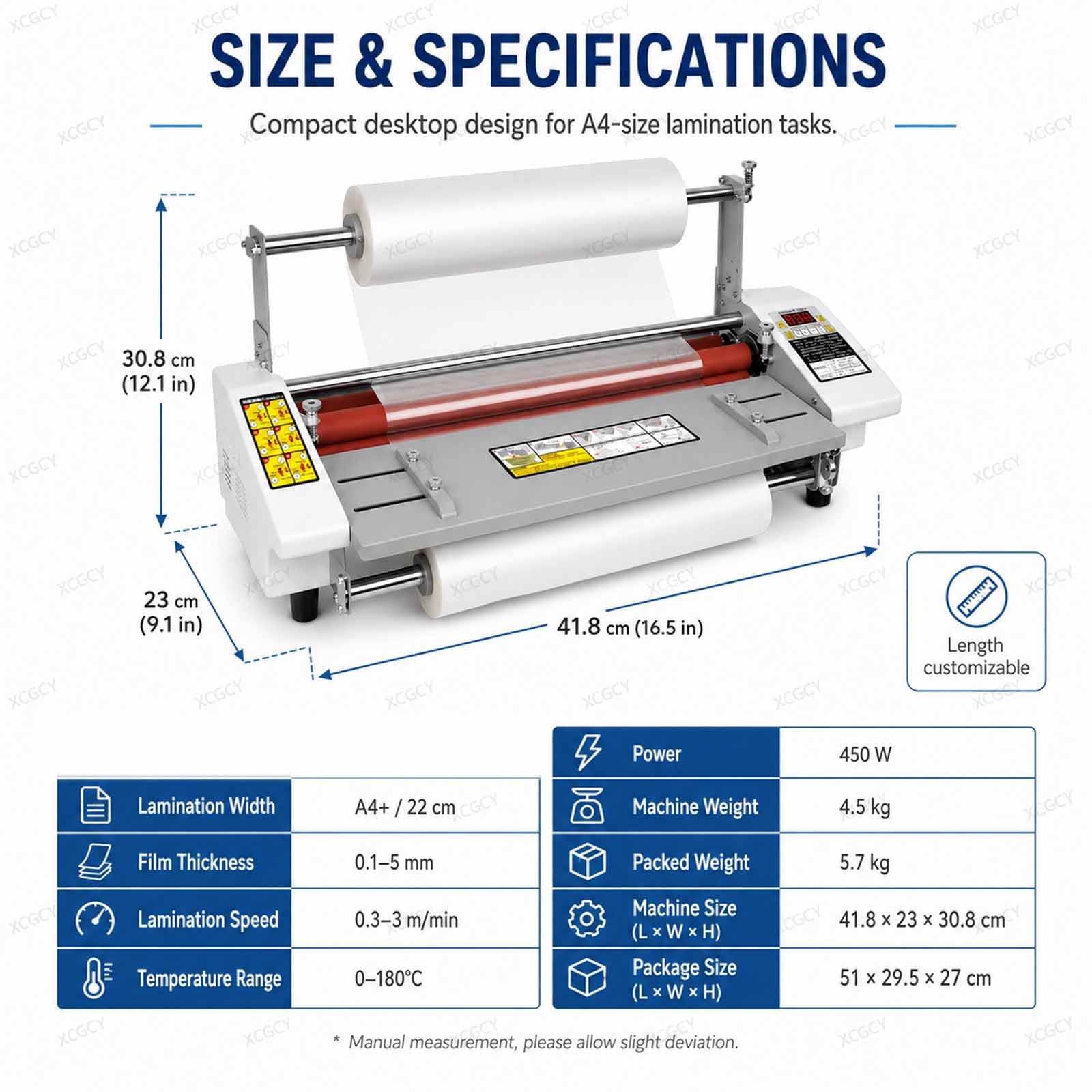 Maszyna do laminowania na zimno, jedno- i dwustronny laminator termiczny, laminator rolkowy A4+ 22 cm z regulacją temperatury 0-180°c, prędkość 0,3-3 m/min, do użytku w szkole biurowej drukarni