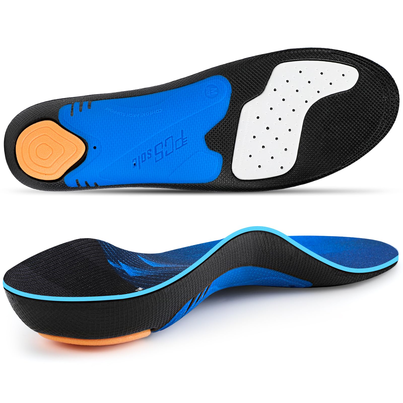 PCSsole Orthotic Insoles with High & Medium Arch Support - Comfort Gel Work Boot Insert for Flat Feet, Plantar Fasciitis, Running, Walking, Over