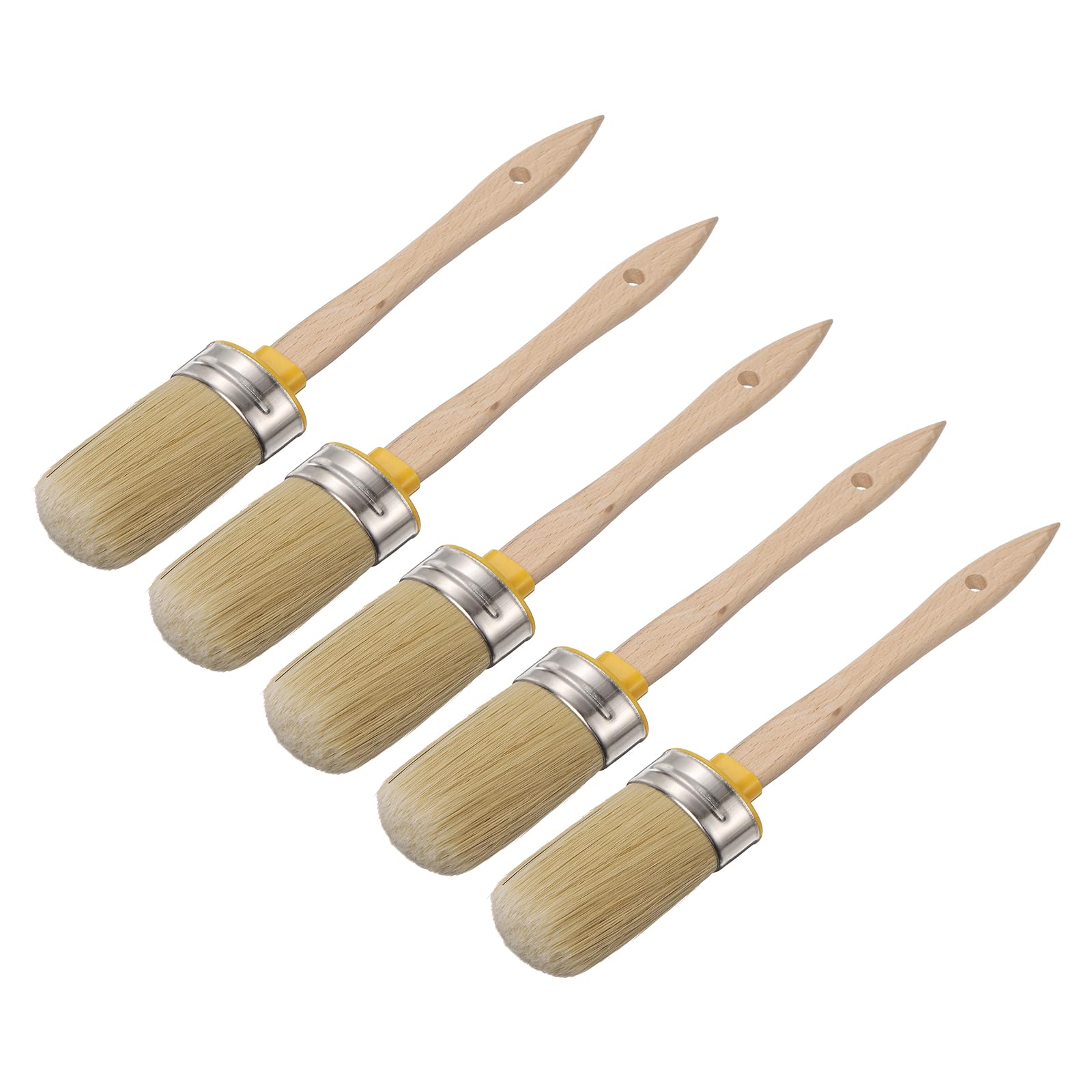 sourcing map 5 Pcs Wax Paint Brushes, 2 x 1.2 Inch Chalk Stencil Brush, Oval PET Fiber Bristle with Wood Handle, Painting Tool for Furniture DIY Home Decor Art Crafts, Yellow