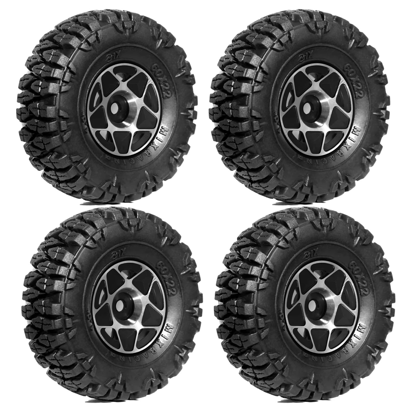 RC Pneus Jante pour Axial pour SCX24 AX24 pour TRX4M pour FCX24 1/18 1/24 Lot De 4 Pneus Et Jantes Beadlock en Aluminium De 2,5 Cm pour Chenilles RC(Black)