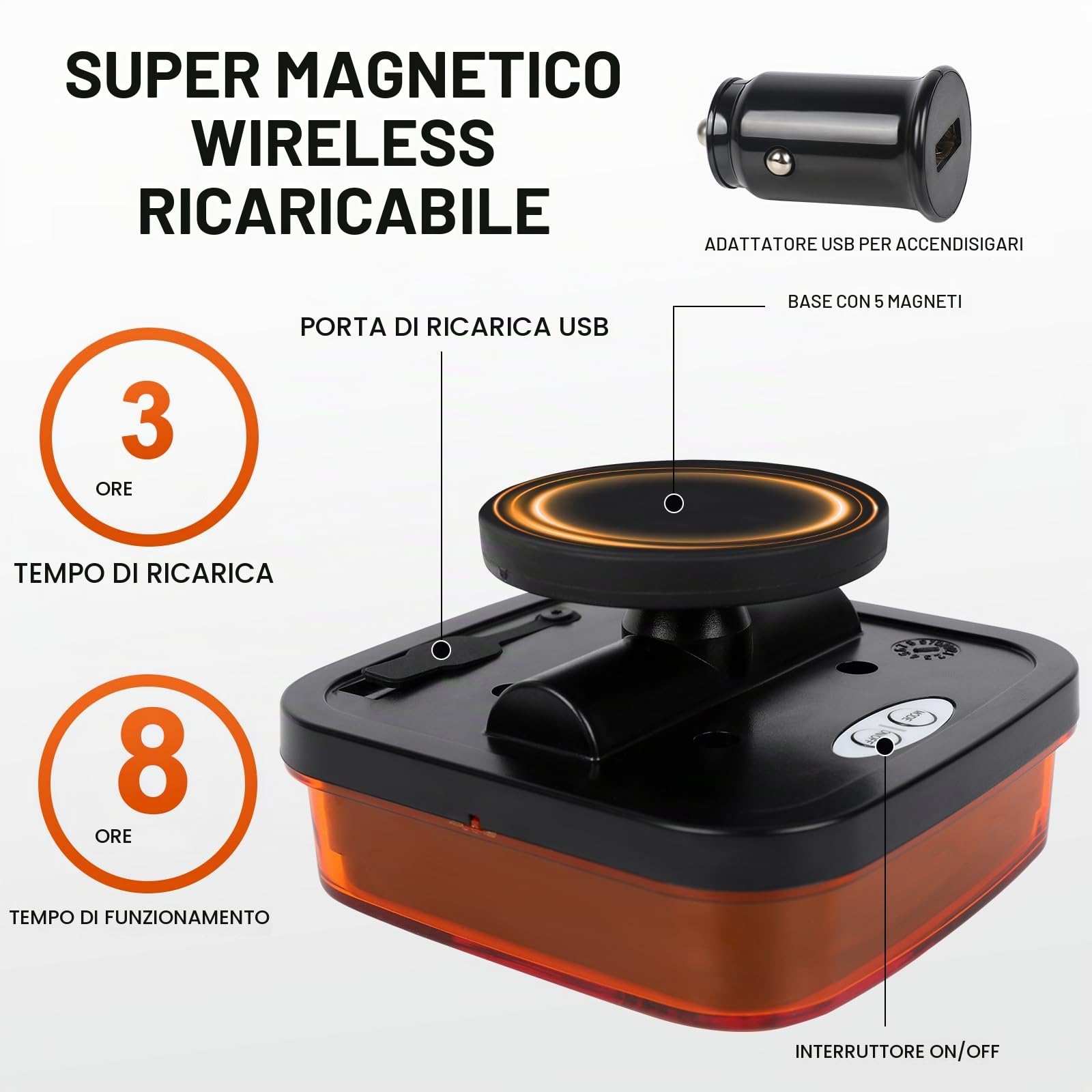 AOHEWEI Kit Luci di Emergenza LED Senza Fili, 12V/24V 5 Modalità Ricaricabili Magnetiche Lampeggianti Ambra, Lampada Stroboscopica per Camion Trattori Autobus Veicoli
