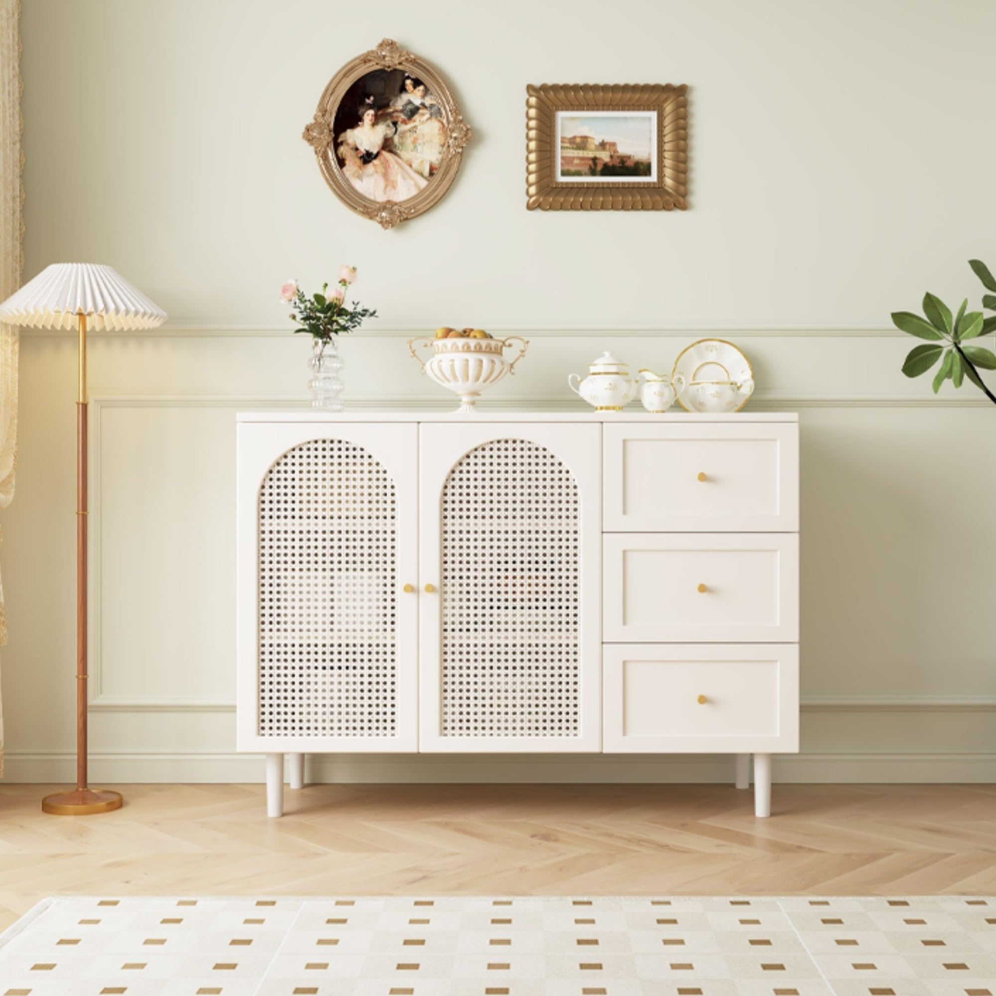 Armadio cucina Sideboard Rattan Storage Three-door Kitchen 120cm stoccaggio