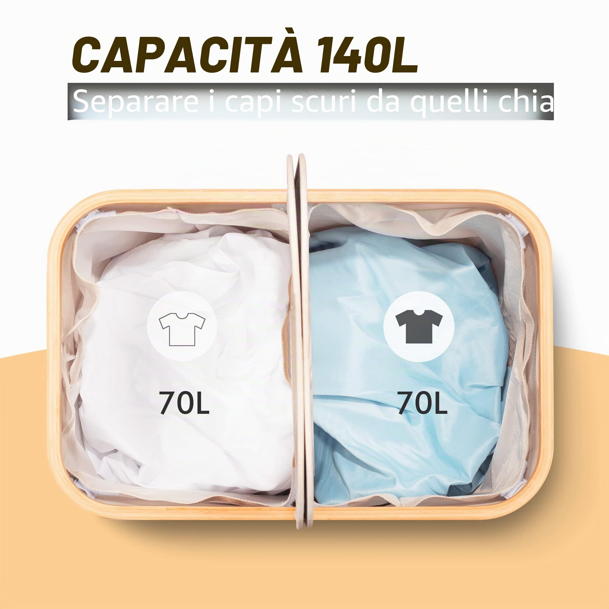 ADEL DREAM Cesto Portabiancheria con Coperchio a 2 Scomparti Portabiancheria Cesti beige 140L