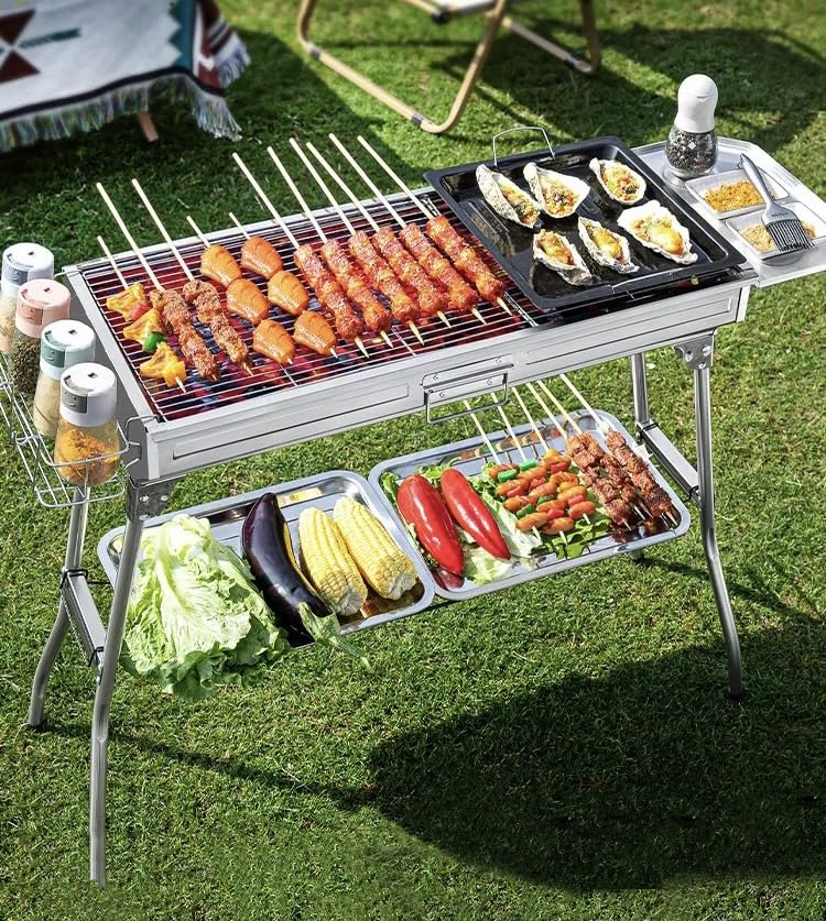 Bonnlo Tragbarer Holzkohlegrill Edelstahl, Camping Grill mit großer...