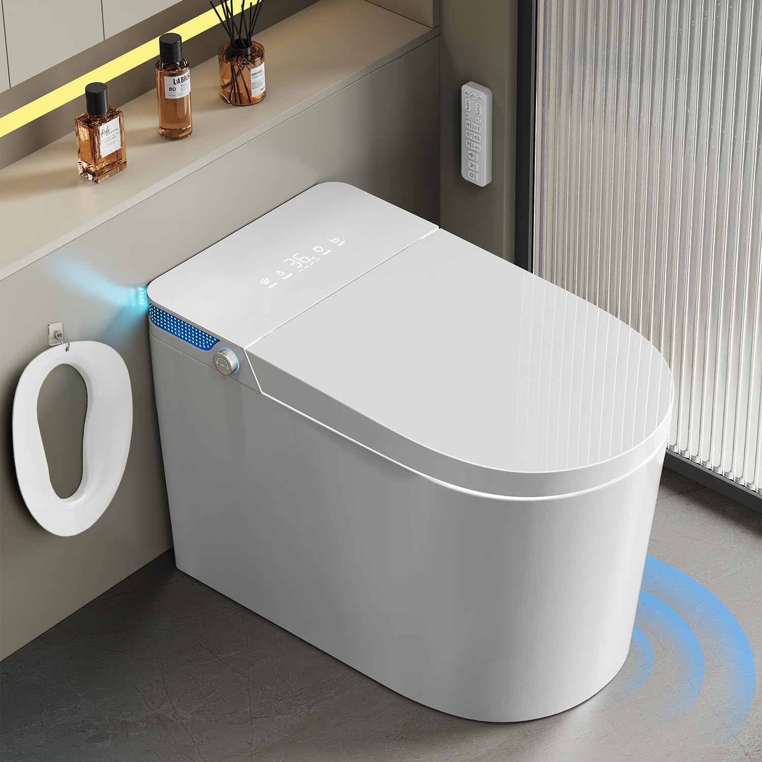 Smart Toilet with Bidet Built-In-Tank Water Temp Adjustable Bidet Toilet with Child Seat Heated Seat Modern Toilet One