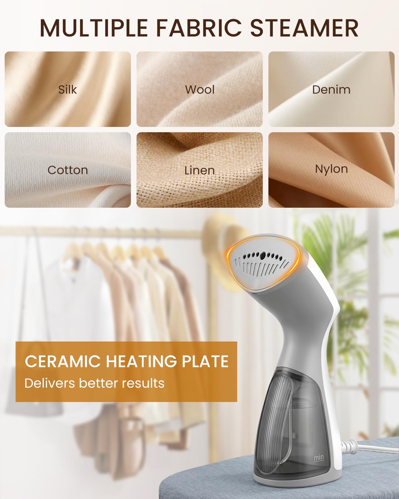 BEAUTURAL Steamer for Clothes, Handheld Garment Fabric Wrinkle Remover view 6