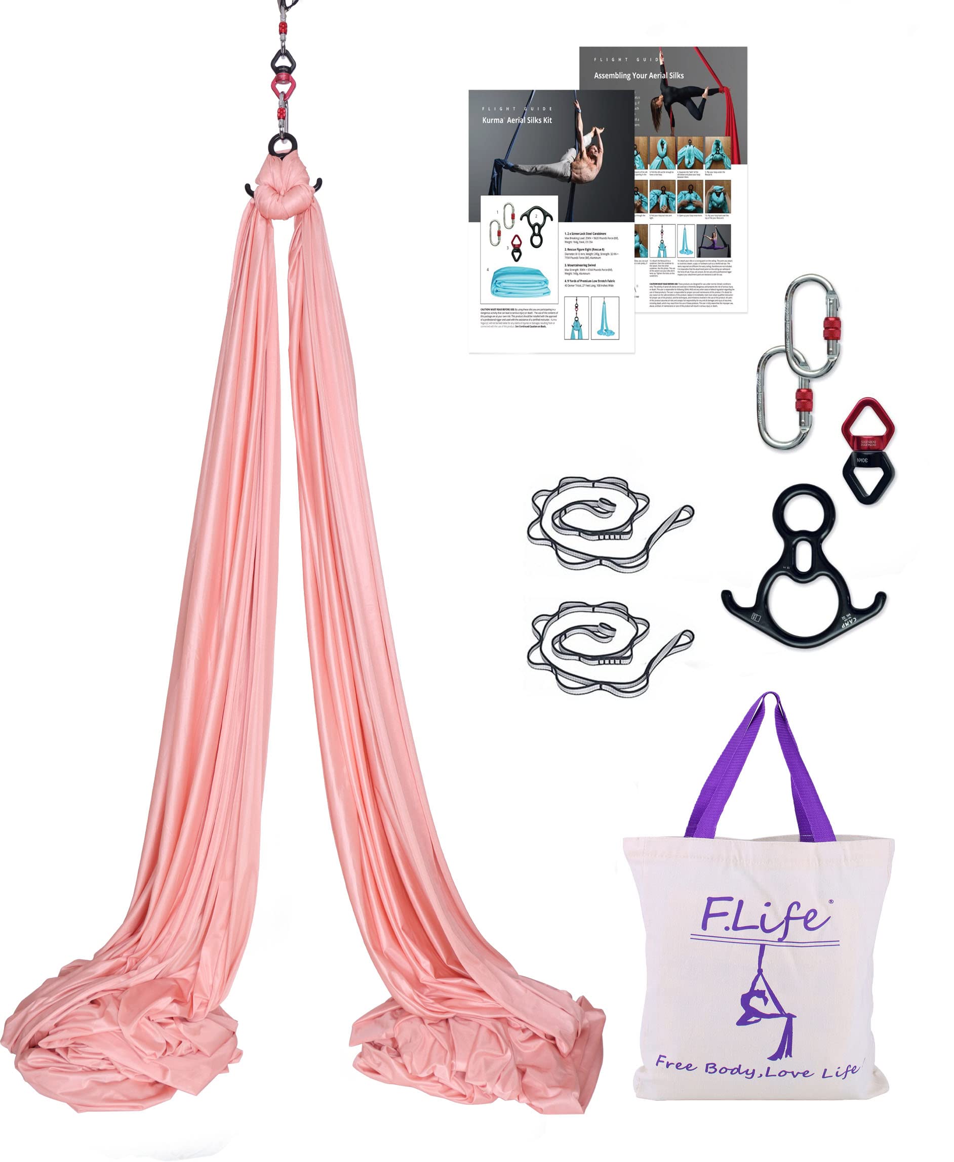 F.Life Aerial Silk Yoga Hammock- Hardware Kit Durable 10 Yards